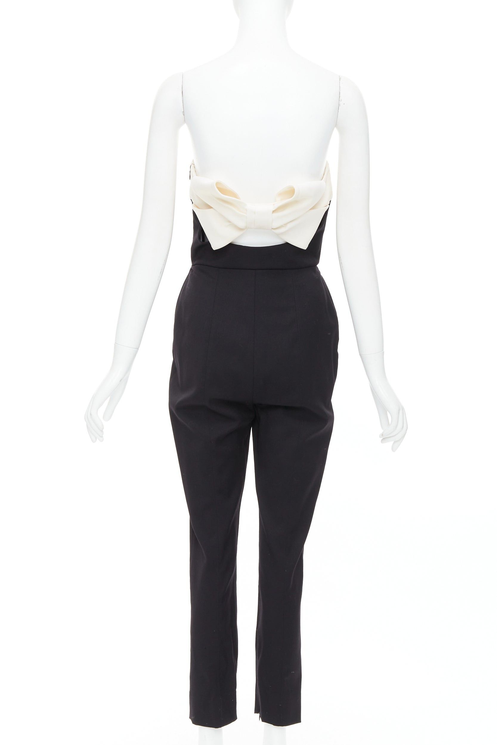 Valentino VALENTINO black cream wool blend bow black strapless jumpsuit IT40 S Size 27" / US 4 / IT 40 - 1 Thumbnail