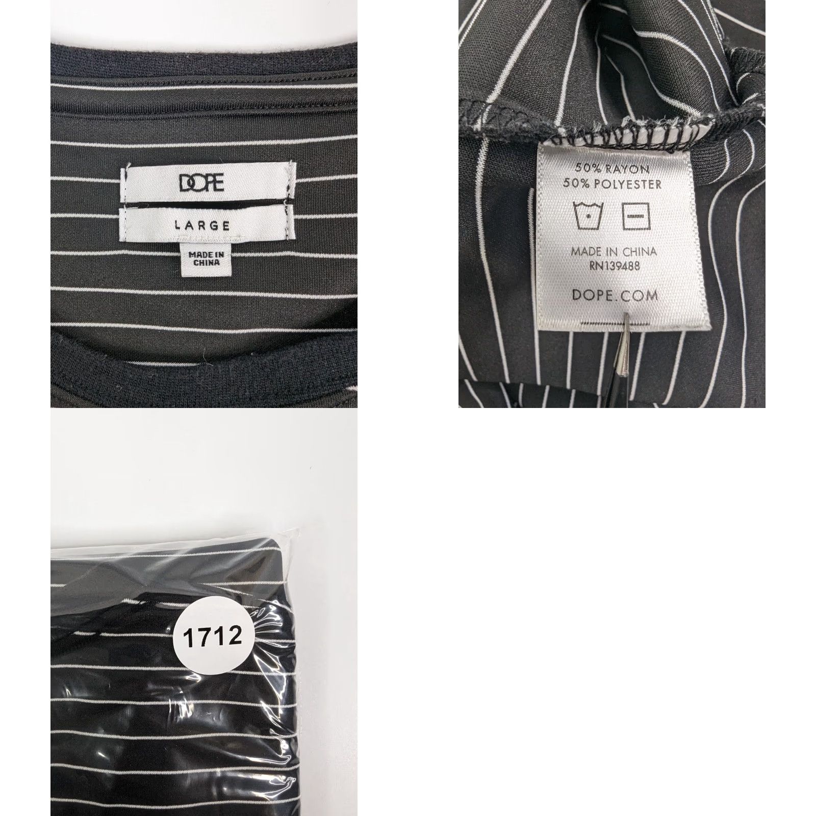 Vintage Dope Brand Black White Striped Logo Crew Neck Short Sleeve T-Shirt Large Mens Shirt Regular Fit Size US L / EU 52-54 / 3 - 8 Thumbnail
