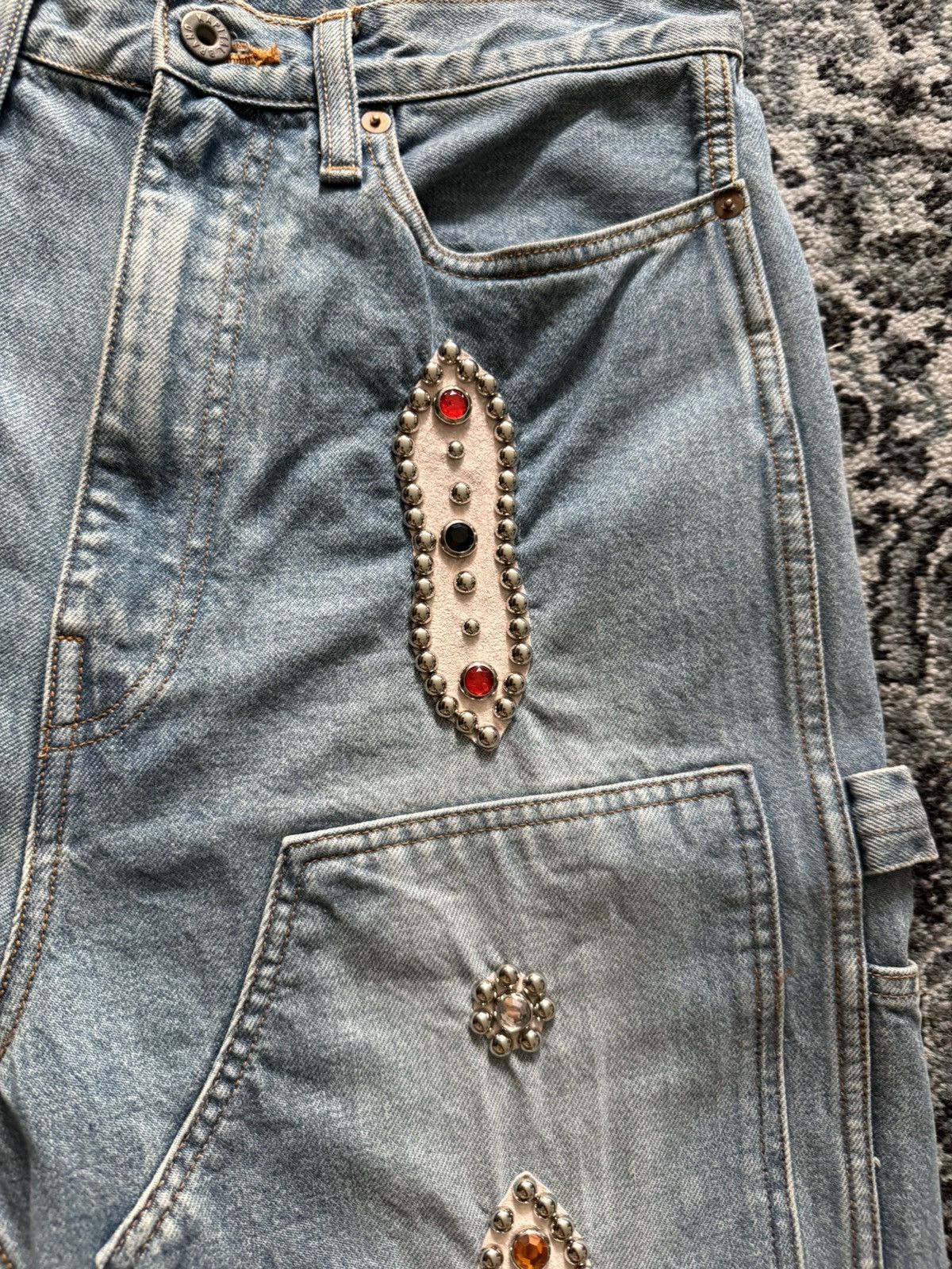 Kapital Kountry Kapital Double Knee Studded Jean Shorts Indigo Size US 32 / EU 48 - 3 Thumbnail