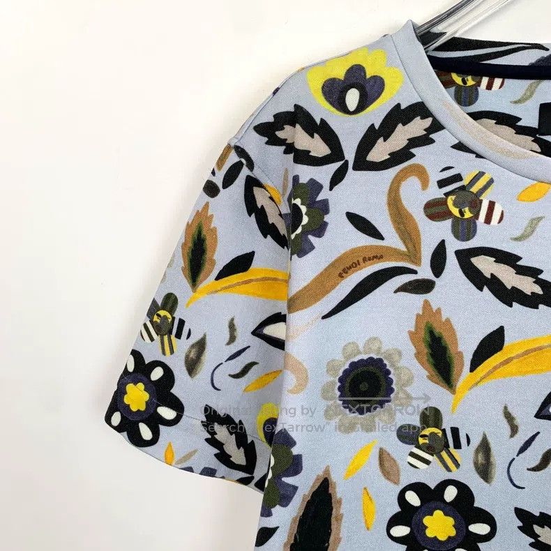 Fendi Fendi Blue Floral Full-Print Cotton Round Neck Short Sleev Size M / US 6-8 / IT 42-44 - 3 Thumbnail