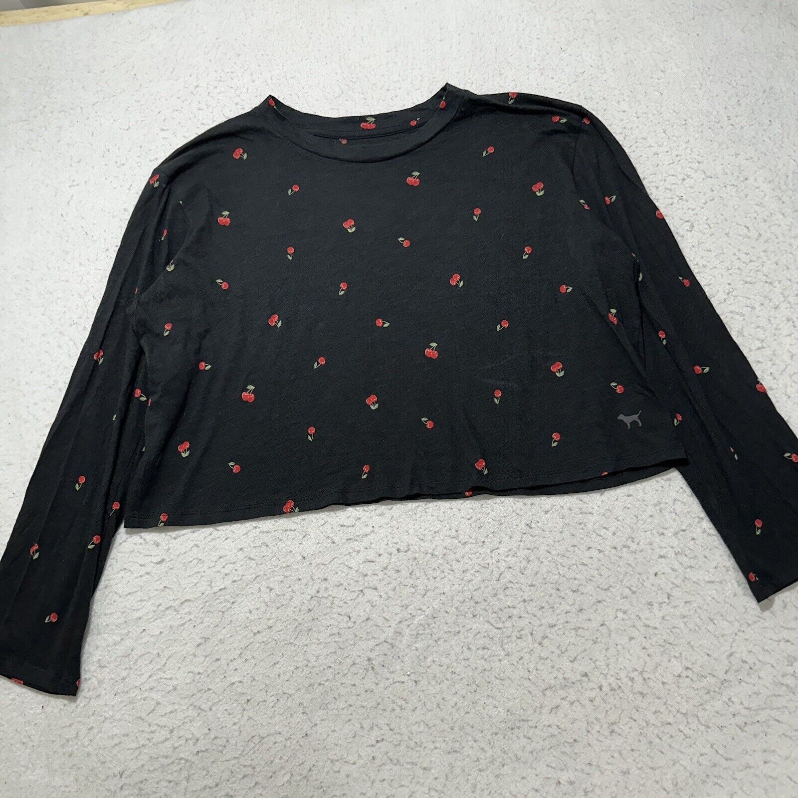 Victoria's Secret Victoria's Secret PINK Large Cherry Crop Top T Shirt Black Size L / US 10 / IT 46 - 1 Thumbnail