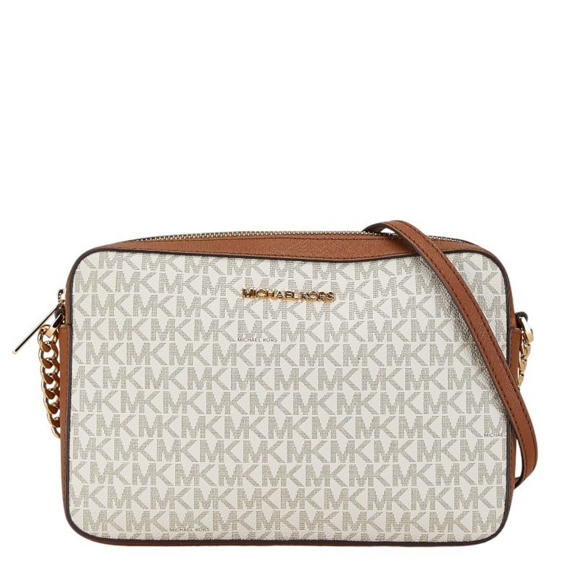 Michael Kors Michael Kors MK Monogram Chain Shoulder Bag White Brown PVC Leather Women s Grailed