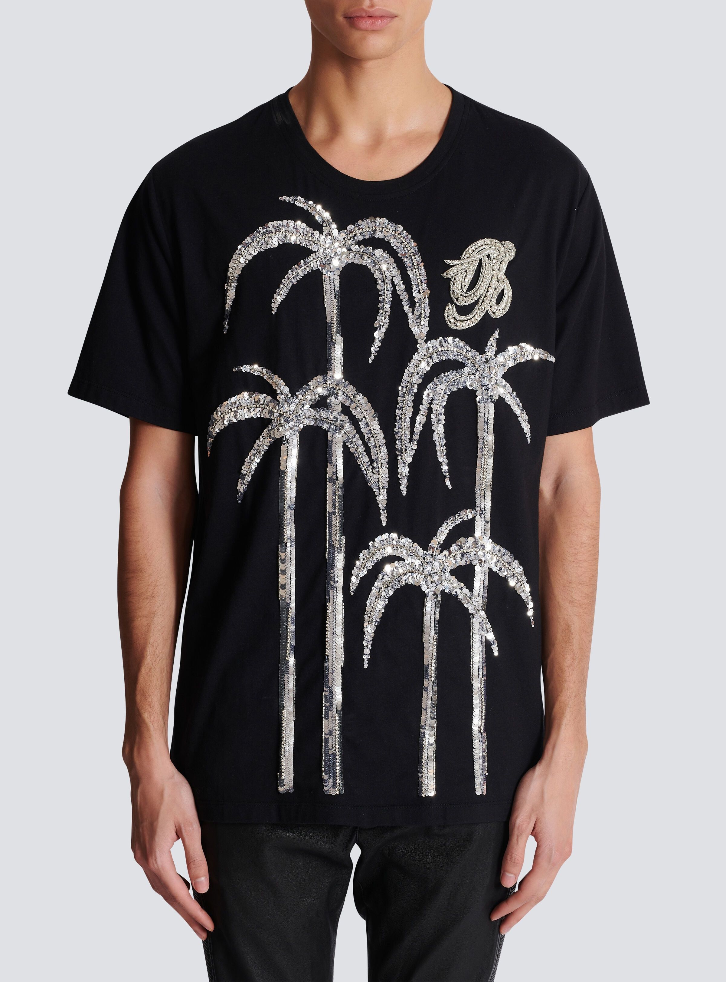 Balmain o1s1wg110925 Sequin Embellished Cotton T-Shirt in Black Size US S / EU 44-46 / 1 - 3 Thumbnail