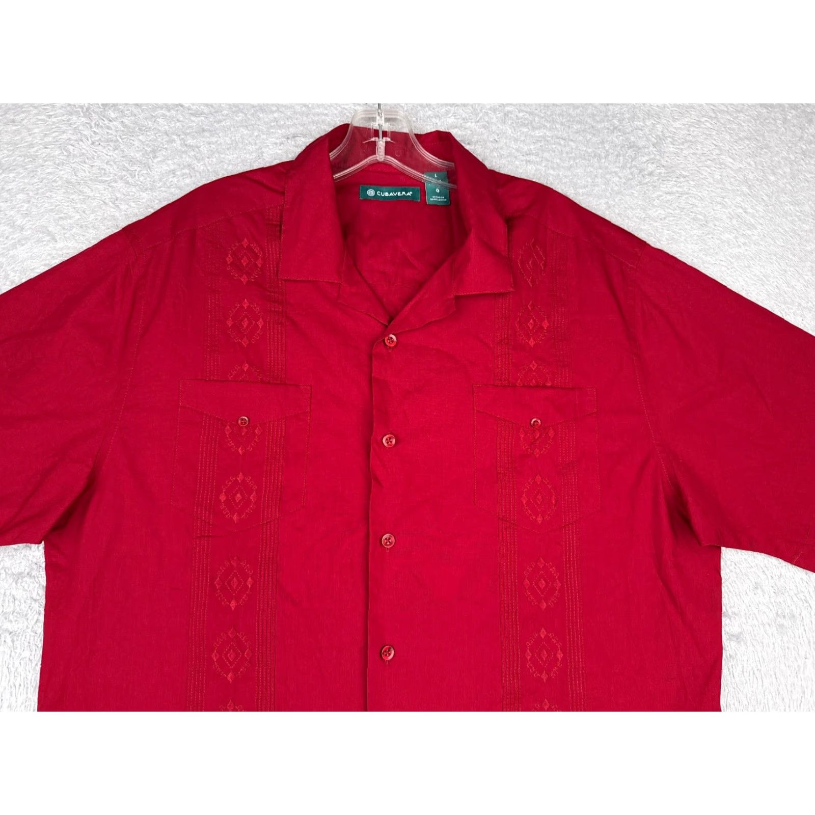 Cubavera Cubavera Shirt Men L Red Button-Up 4 Pocket Polyester Blend Casual Resort Aloha Beach Hawaiian Vacation Size US L / EU 52-54 / 3 - 4 Thumbnail