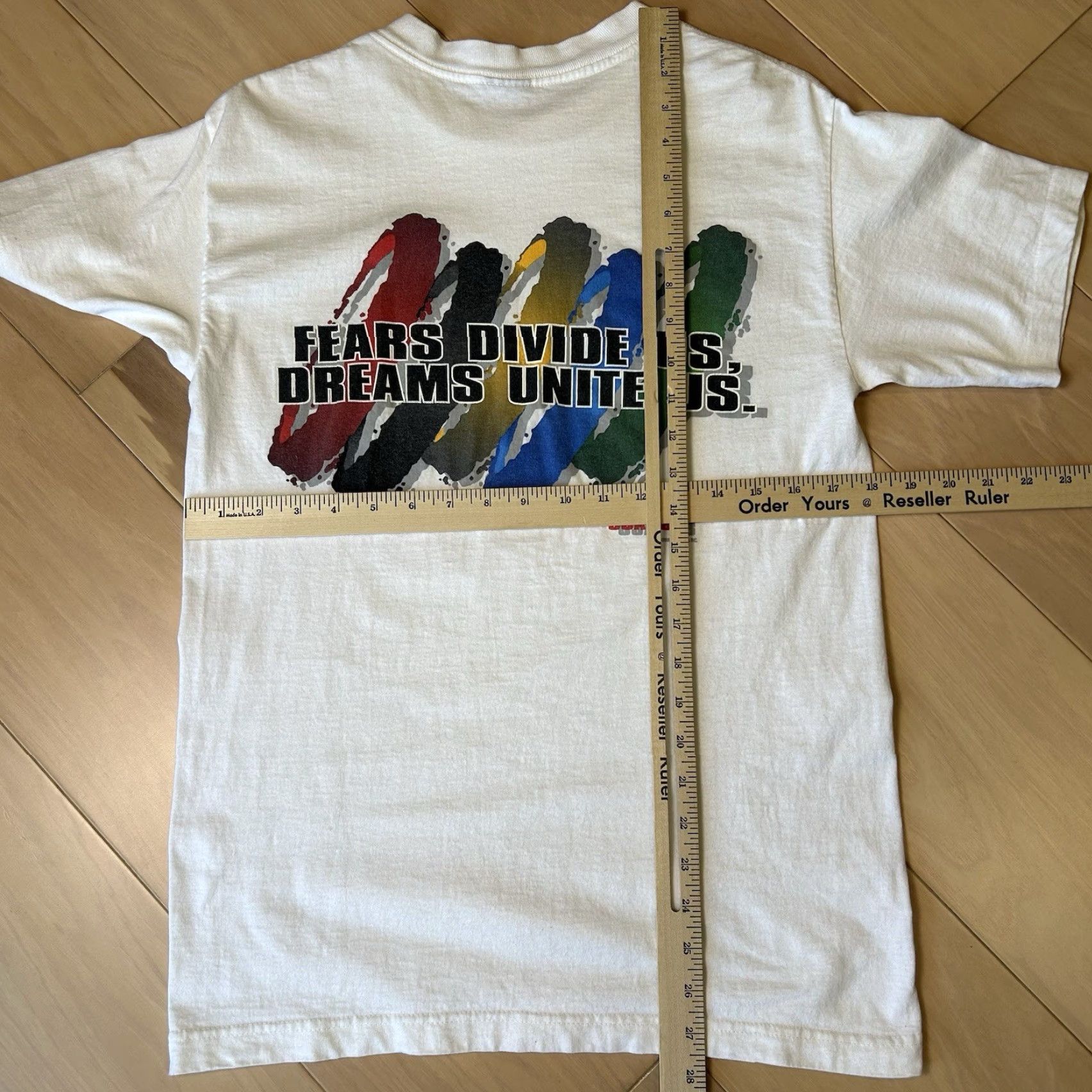 No Fear VINTAGE No Fear Dreams Unite Us 1996 White Tee Short Sleeve S/M Unisex Cotton Graphic Tee 1990s Sportswear Beach Mens Womens Size US 29 - 8 Thumbnail