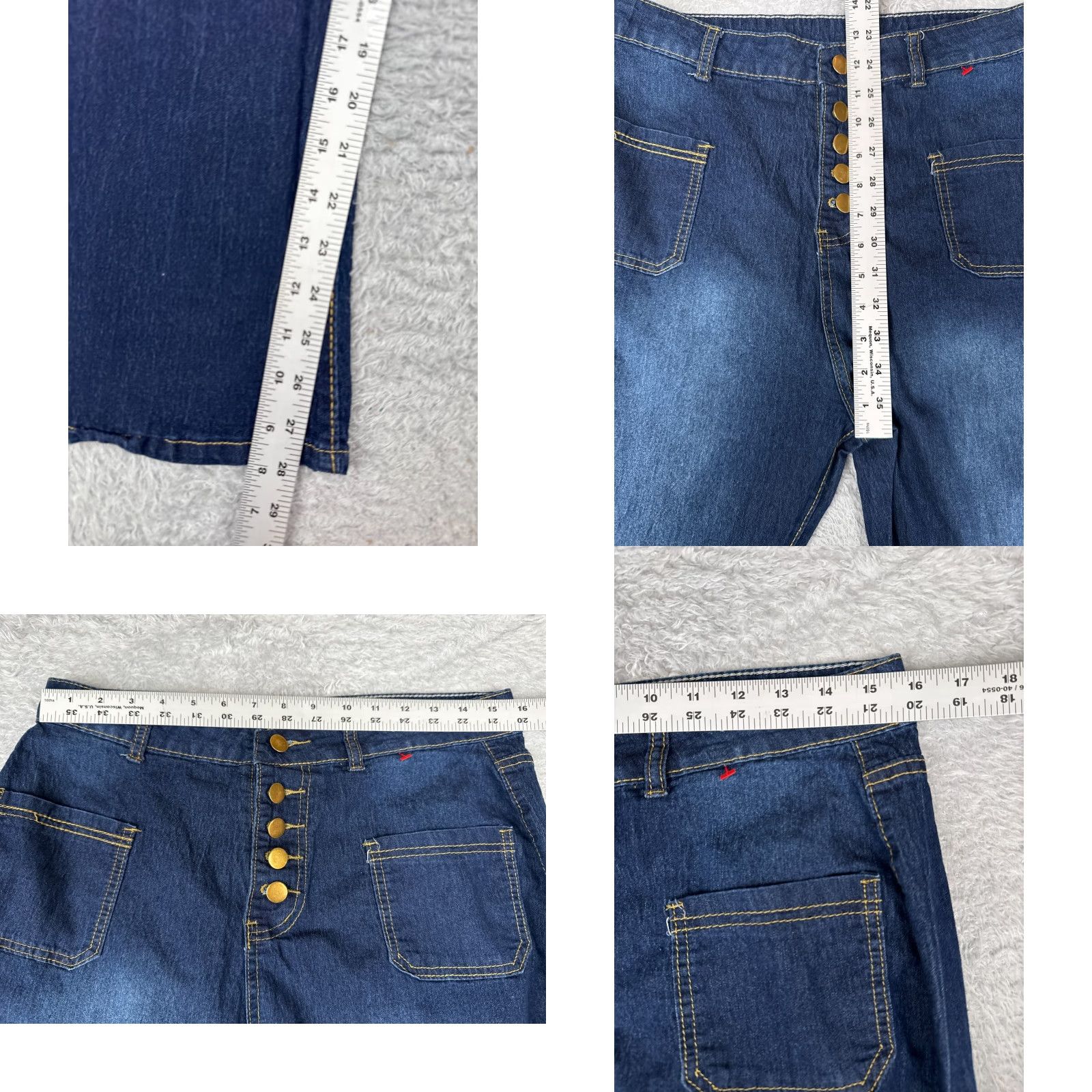 Vintage Womens Jeans 32 Blue Denim Flared High Rise Button Fly 32x28 Dark Wash Cotton Size 24" / US 00 / IT 34 - 8 Thumbnail