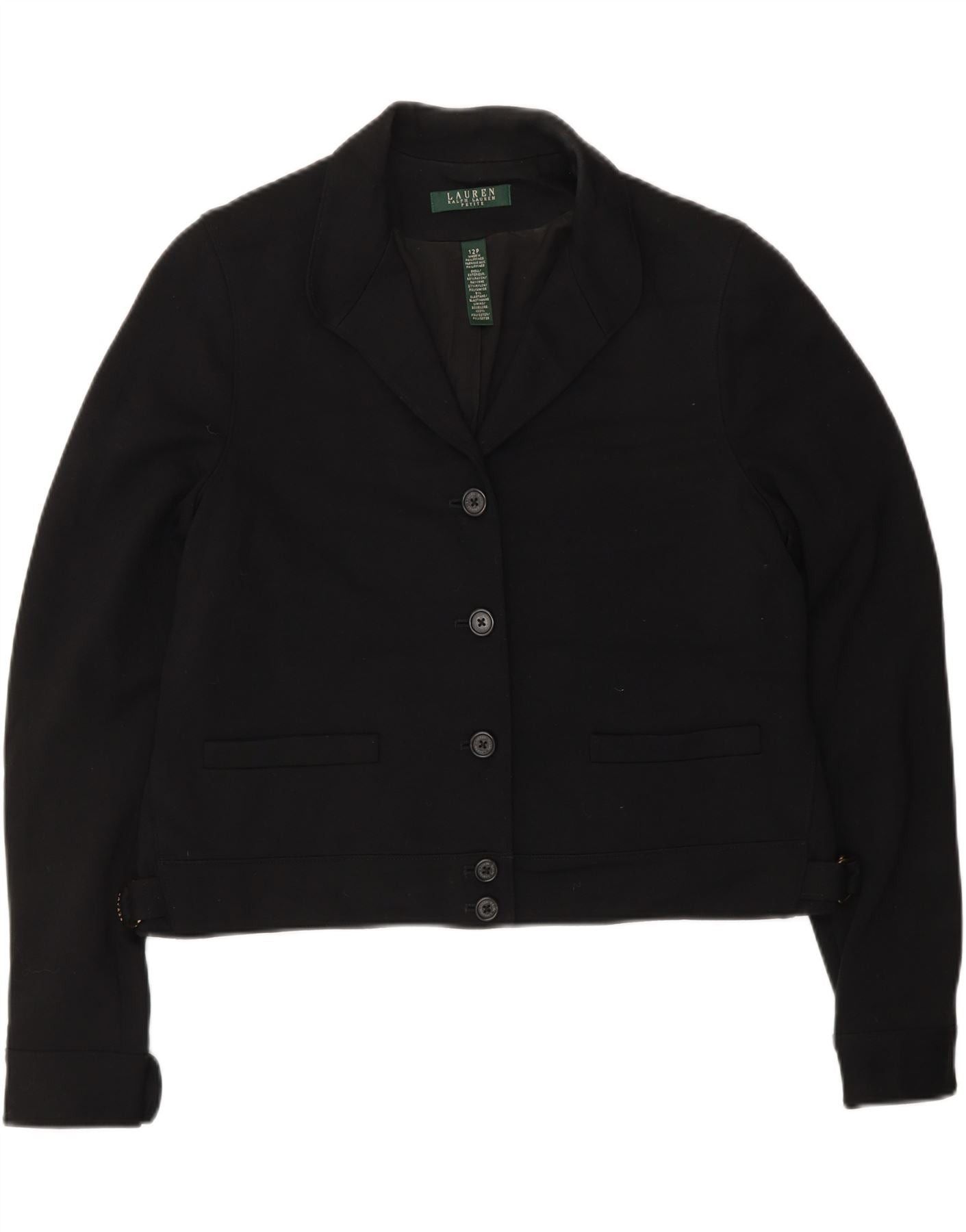 Ralph Lauren Womens Petite Crop 5 Button Blazer Jacket US 12 Large Black Size S / US 4 / IT 40 - 1 Thumbnail