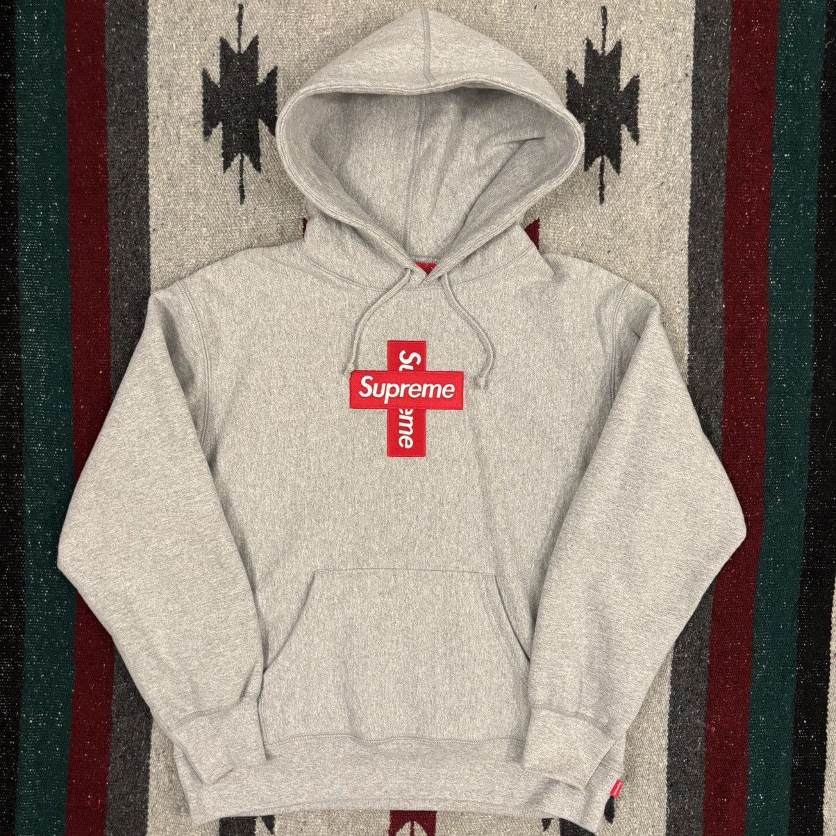トップス Supreme Cross Box Logo \"Grey Buy Supreme Cross Box Logo Hooded Sweatshirt 'Heather Grey