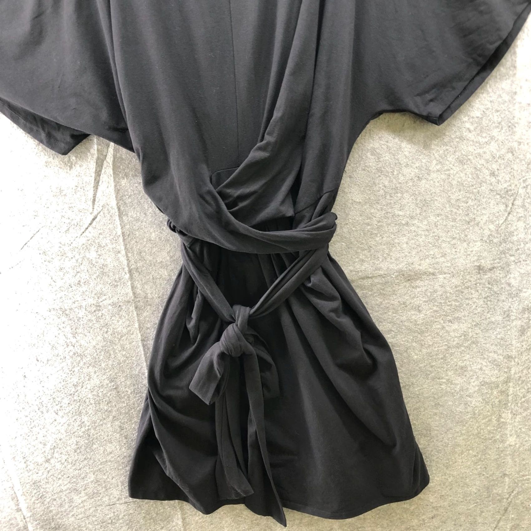Vintage Eloquii Cross Front Flutter Sleeve Dress Womens 24 Black Knee Length Crew Neck A-Line Knit Solid Short Dolman Sleeve Plus Size Size 4XL / US 24-26 - 4 Thumbnail