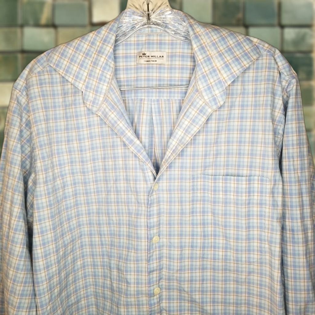 Peter Millar Peter Millar Mens Blue White Plaid Long Sleeve Button-Up Size M Color Multicolor Size US M / EU 48-50 / 2 - 1 Thumbnail
