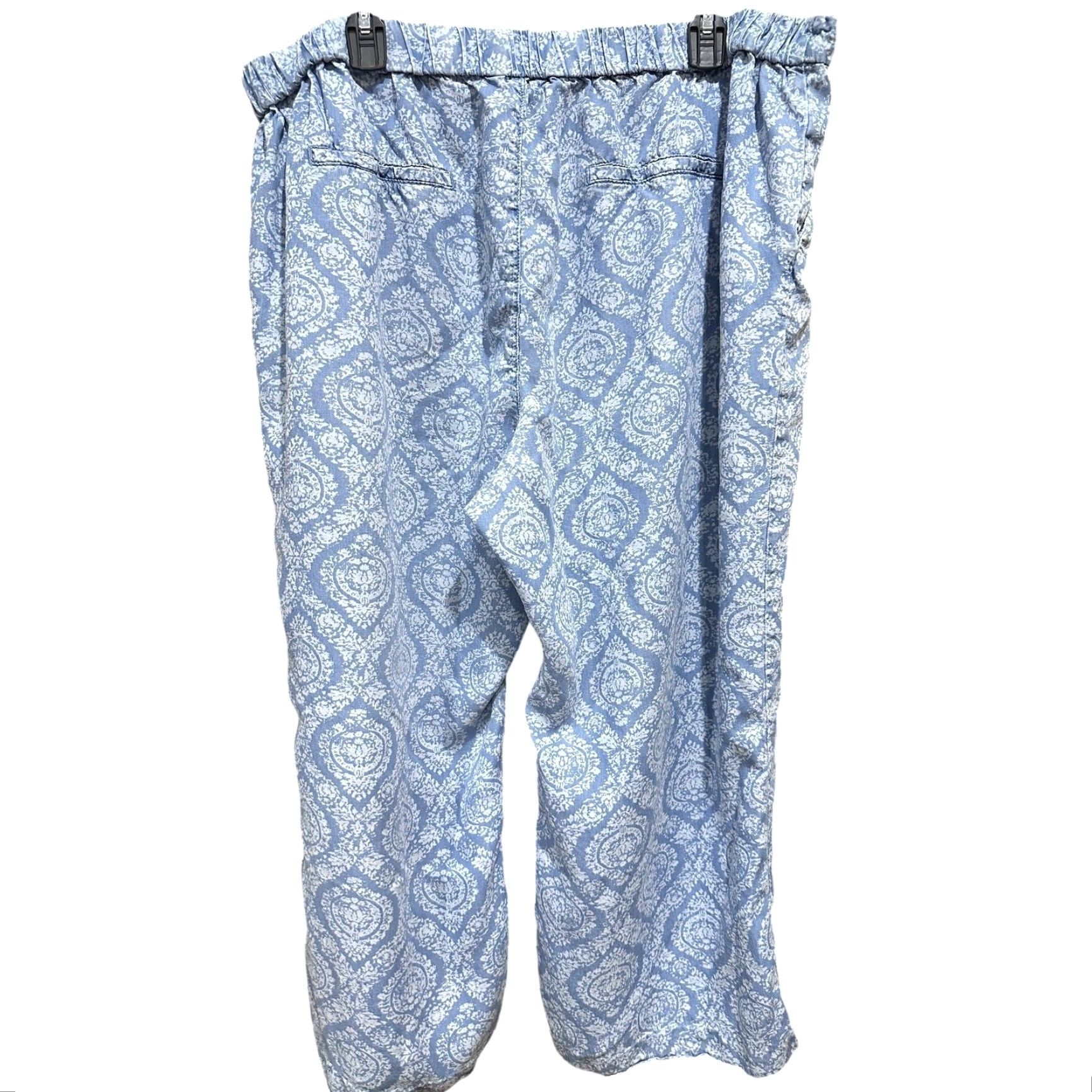 Nutmeg Nutmeg Pants Women Plus 22 Blue White Paisley Elastic Waist Pockets Casual Lounge Boho Beach Coastal Size 40" / US 18 - 2 Thumbnail