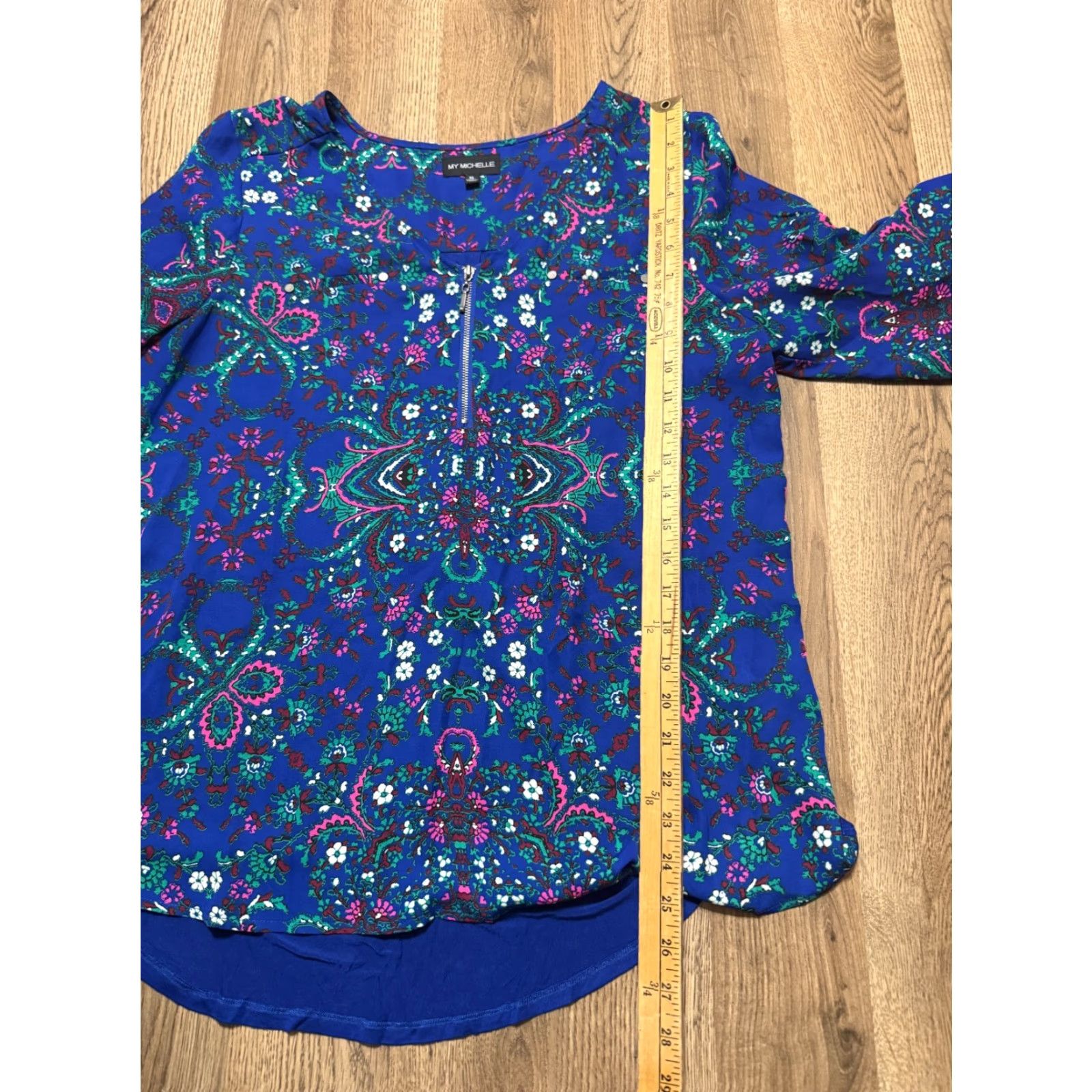 Vintage My Michelle Blouse Women's XL Blue Floral 3/4 Sleeve 1/4 Zipper Shirt Womens XL Blue Floral Modern Casual Size XL / US 12-14 / IT 48-50 - 7 Thumbnail