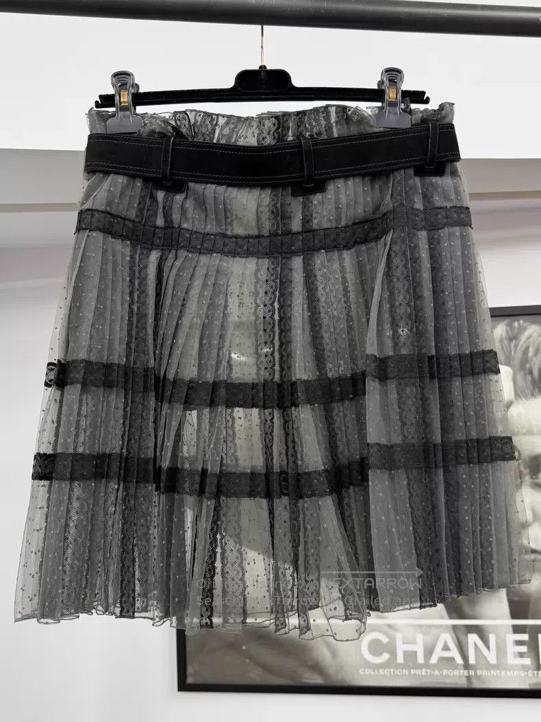 Dior Dior Black polka dot mesh stitching lace skirt Size 25" / US 0 / IT 36 - 3 Thumbnail