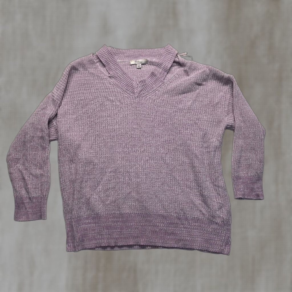 Vintage Misia Women's V-Neck Pullover Sweater Adult Plus Size 2X Purple Cold Shoulder Knit All Seasons Size XXL / US 16-18 / IT 52-54 - 1 Thumbnail