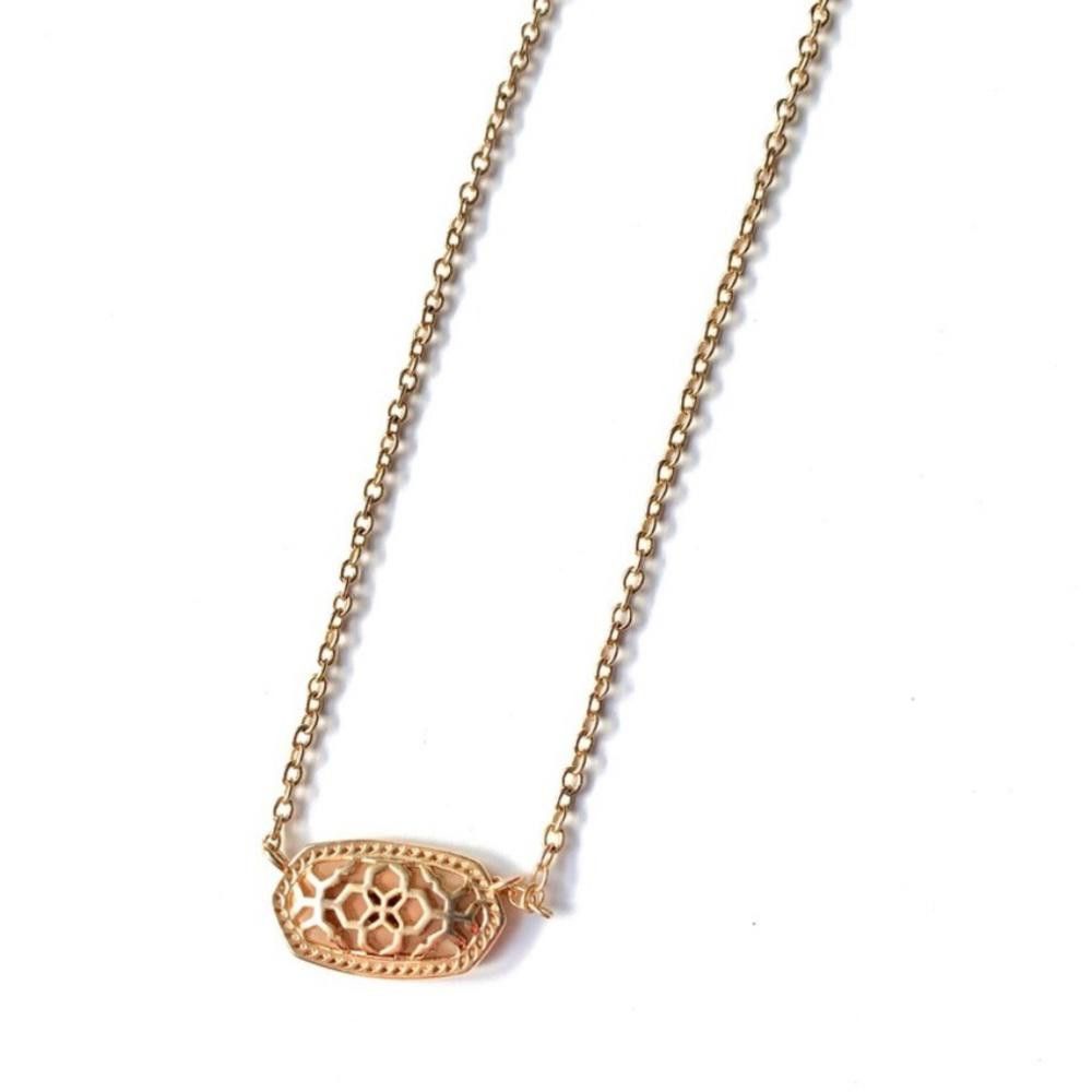 Kendra Scott Kendra Scott Elisa Rose Gold Oval Filigree Pendant Necklace Size ONE SIZE - 1 Thumbnail