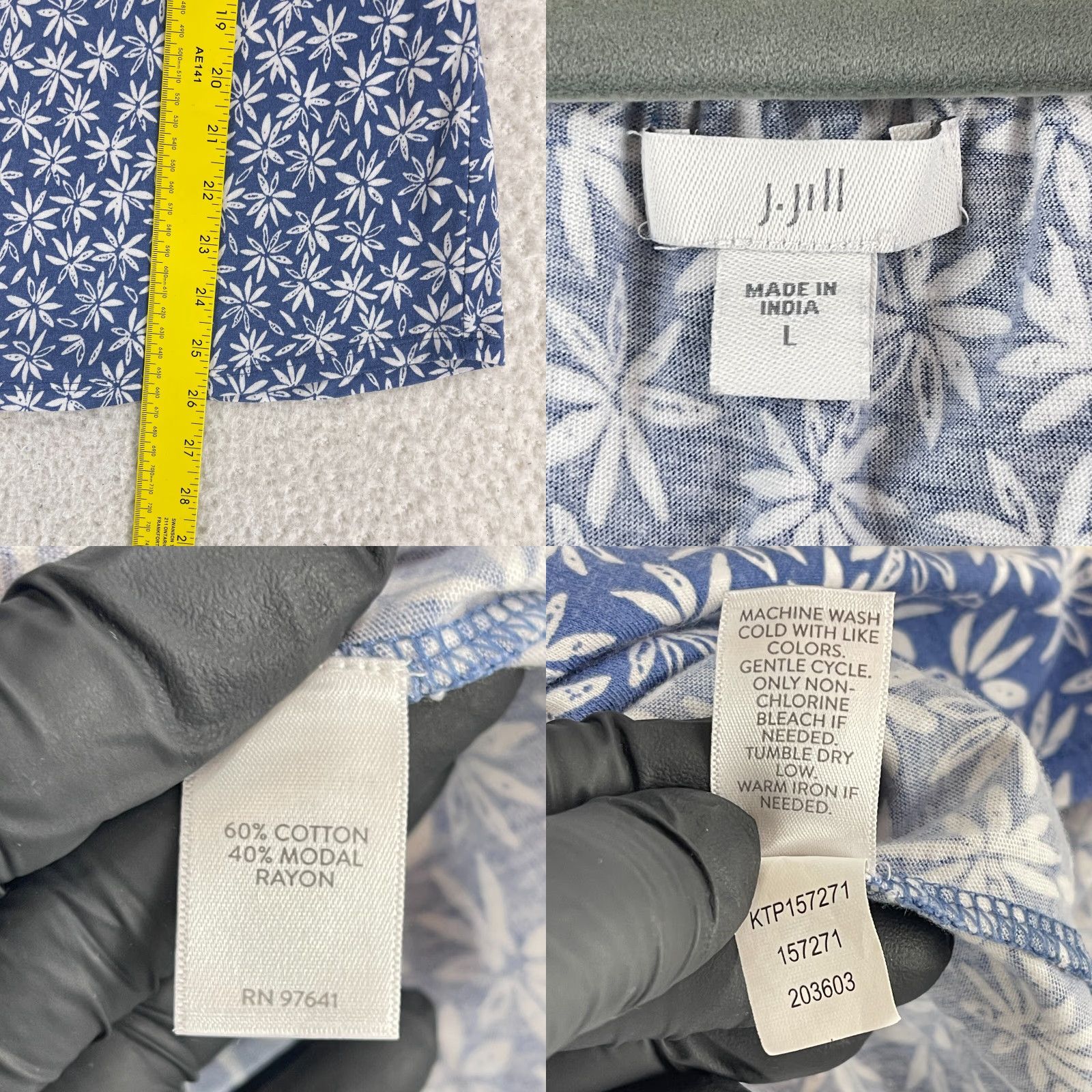 J. Jill J. Jill Shirt Womens Large Blue Floral Print Off the Shoulder Long Sleeve Casual Size L / US 10 / IT 46 - 8 Thumbnail