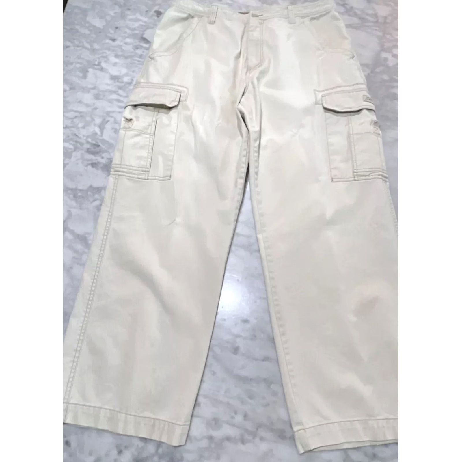 Vintage Unionbay Cargo Pants Mens 38x30 Beige Baggy Wide-Leg Grunge 5-Pocket Canvas Cotton Zip Button Regular Rise High 12in Size US 38 / EU 54 - 2 Thumbnail