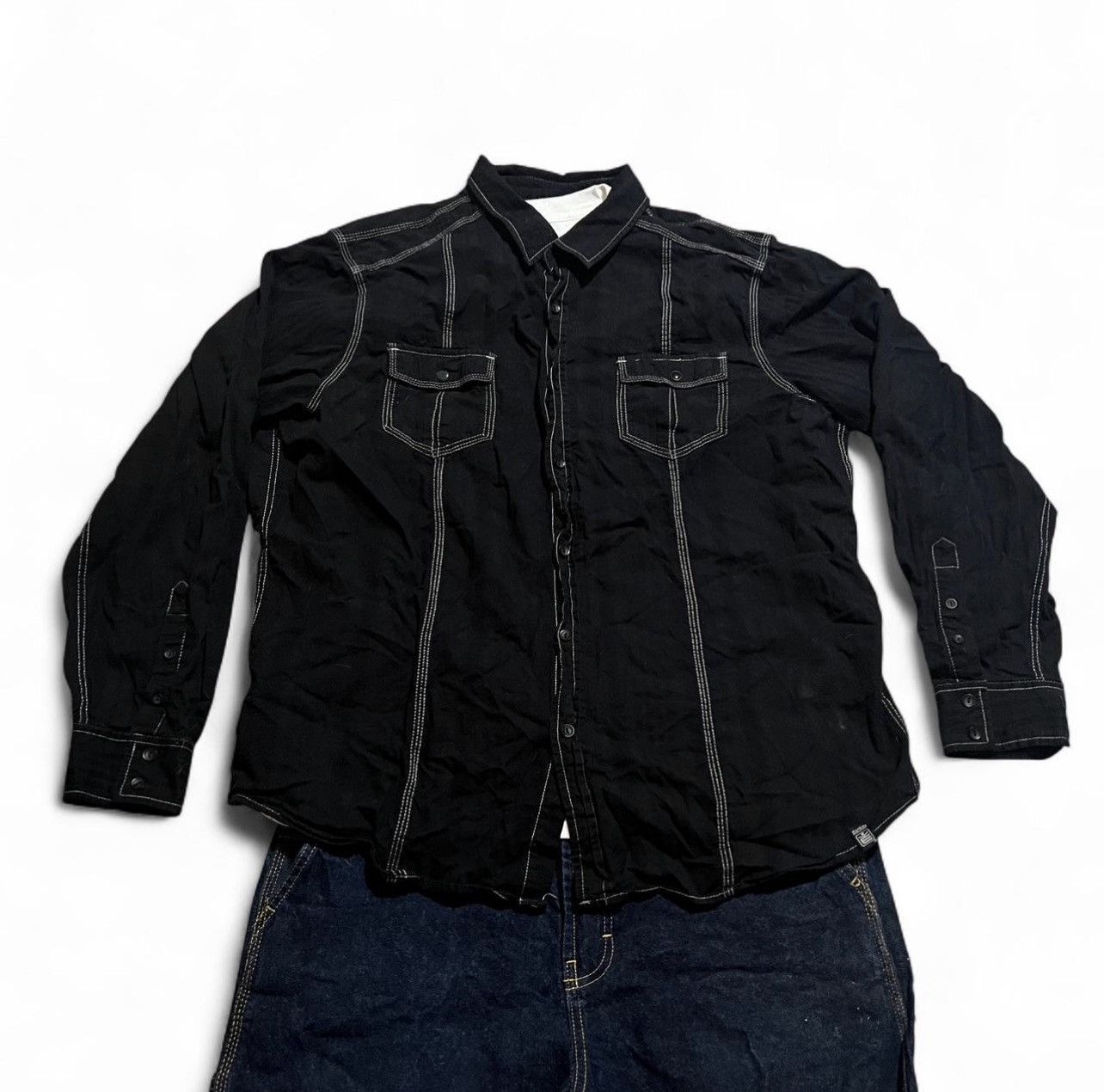 Other Black Machine embroidered button up shirt contrast stitching Size US XXL / EU 58 / 5 - 1 Thumbnail