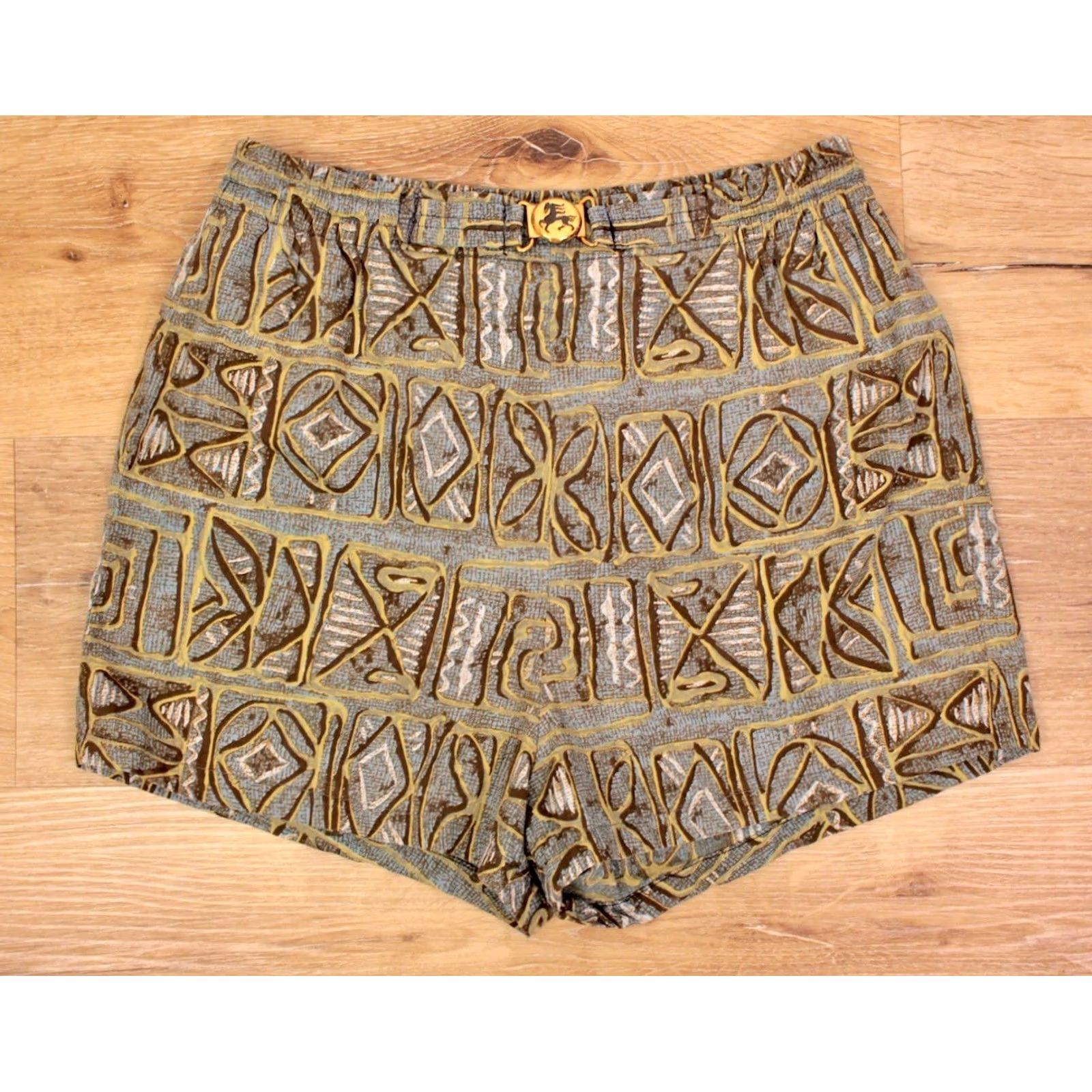 Vintage Mens VTG 1950s Green & Blue Hawaiian Print Swimming Trunks Sz S 50s Shorts Size US 29 - 2 Thumbnail