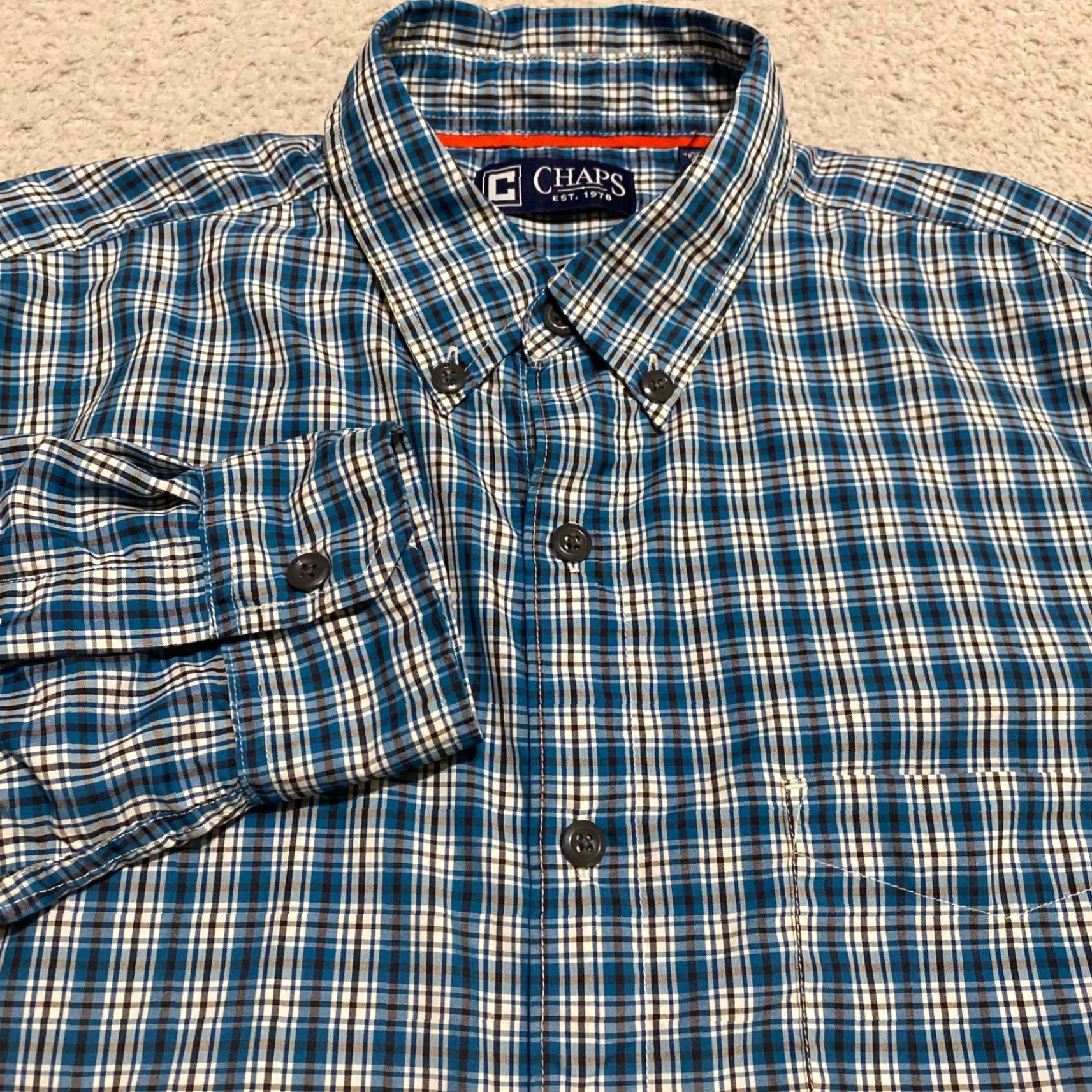 Chaps Chaps Mens Button-Up Shirt Blue Plaid Long Sleeve Nylon Polyester Collar-Down Regular Fit Size M Size US M / EU 48-50 / 2 - 5 Thumbnail