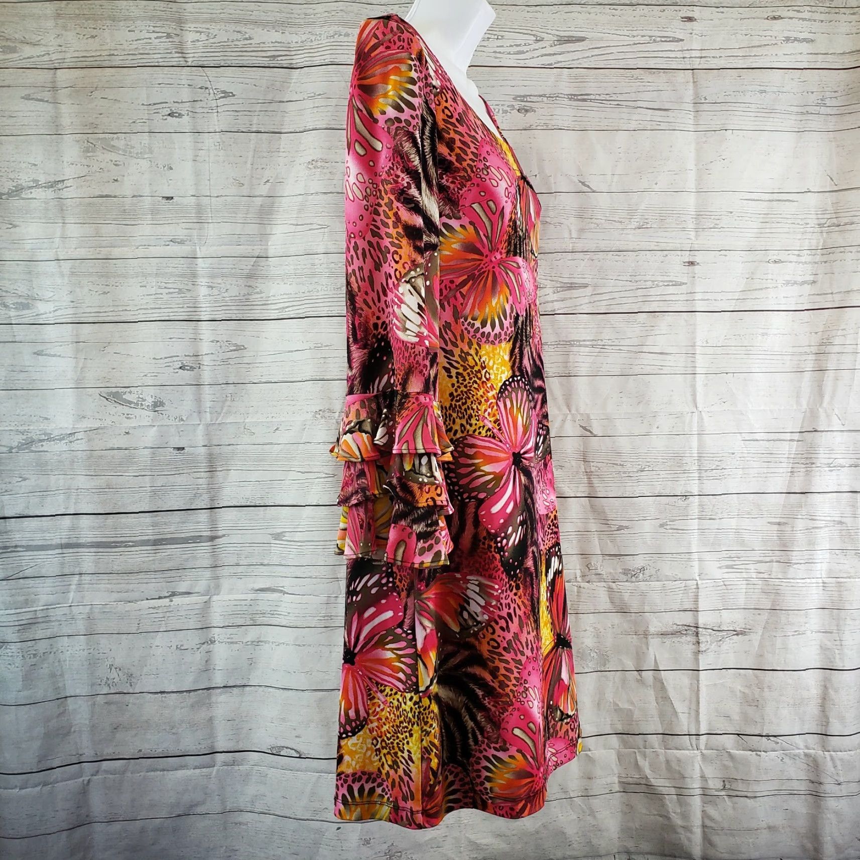 Pinko Muse Womens Shift Dress 4 Pink Butterfly Print Layered 3/4 Sleeves Vintage No (adjusted: but we must keep original words only) Size S / US 4 / IT 40 - 3 Thumbnail