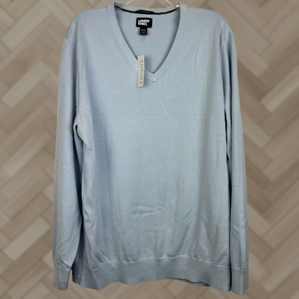 Lands' End Lands End Sweater Men XL Tall Blue Supima Cotton Pullover V Neck Casual New Gift Size US XL / EU 56 / 4 - 1 Thumbnail
