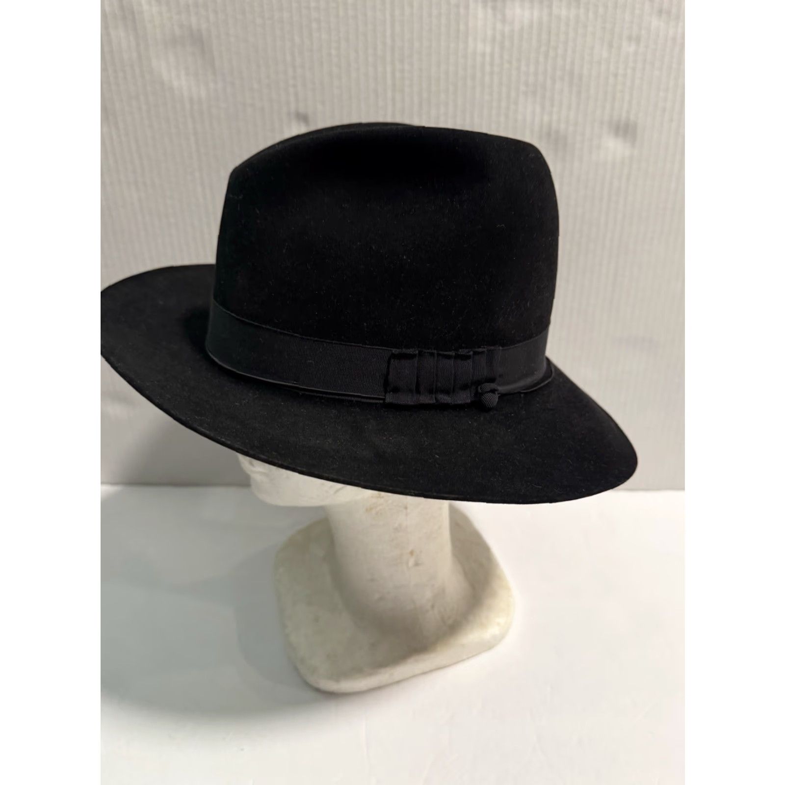 Stetson VINTAGE Fedora Hat John B. Stetson "The Imperial" Black Fur Felt Size 7 1/8 Bencraft NY Mens Size ONE SIZE - 2 Thumbnail