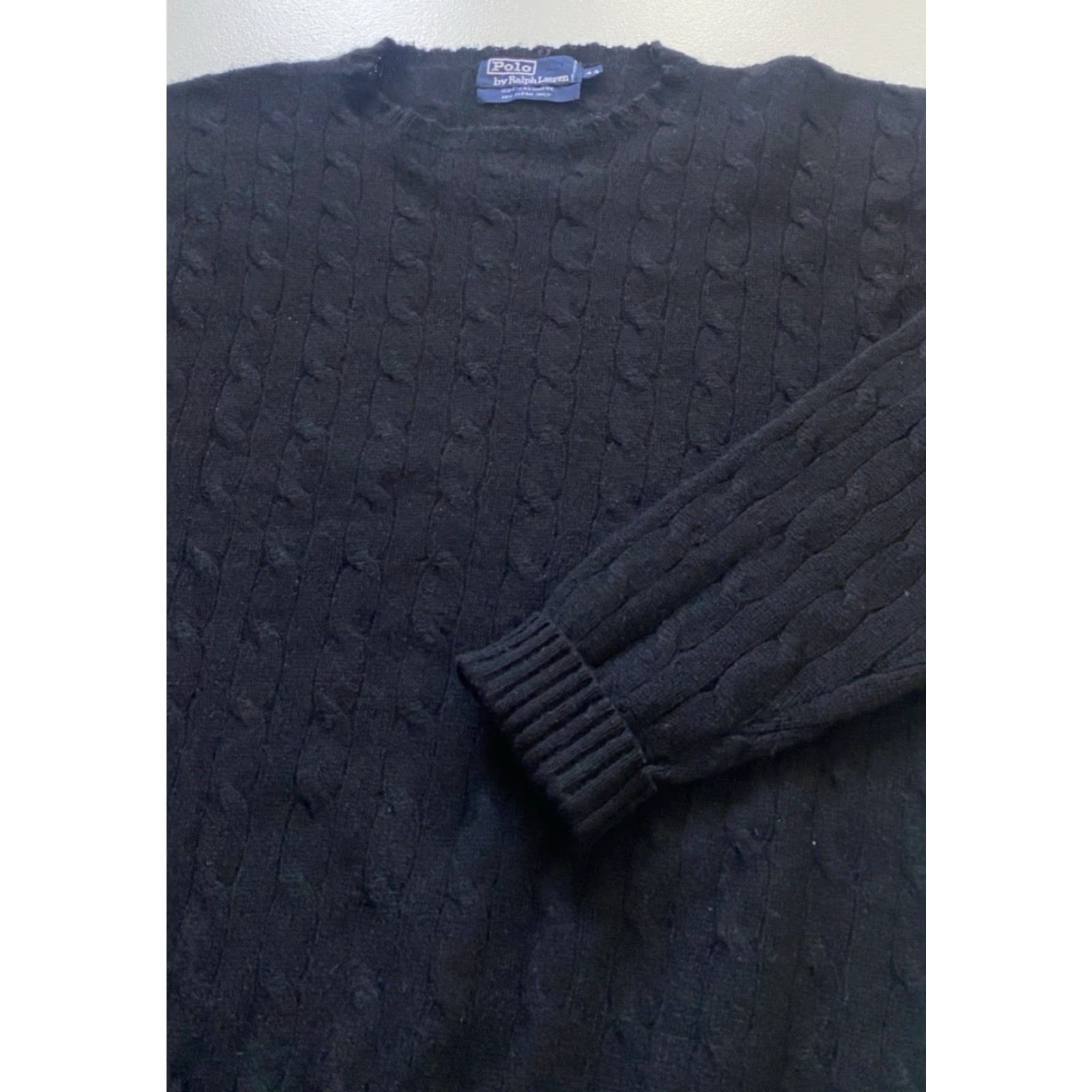 Polo Ralph Lauren MEN'S VINTAGE Polo Ralph Lauren Cable Knit Cashmere Sweater Black Sz 44 L US Size US L / EU 52-54 / 3 - 6 Thumbnail