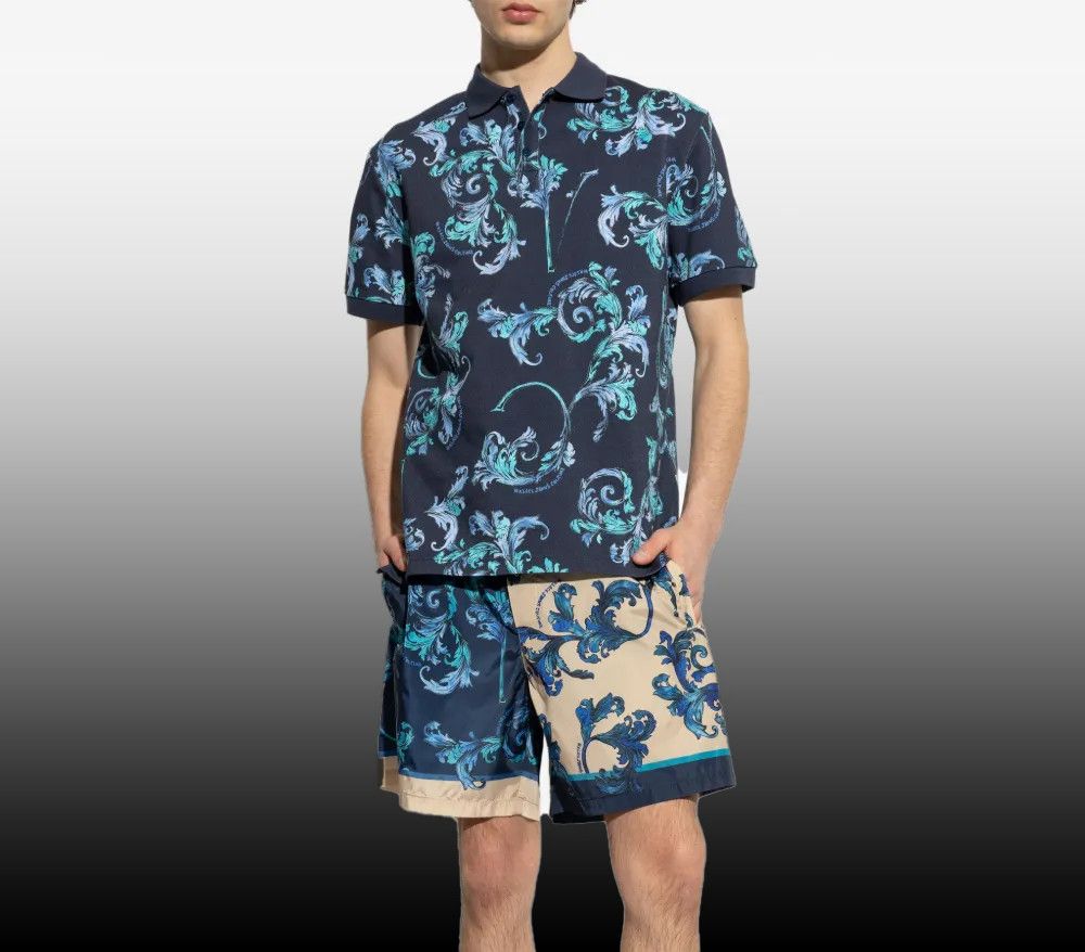 Designer × The Unbranded Brand × Vintage Barocco-Print Polo Shirt – Polo for Men Size US S / EU 44-46 / 1 - 5 Thumbnail