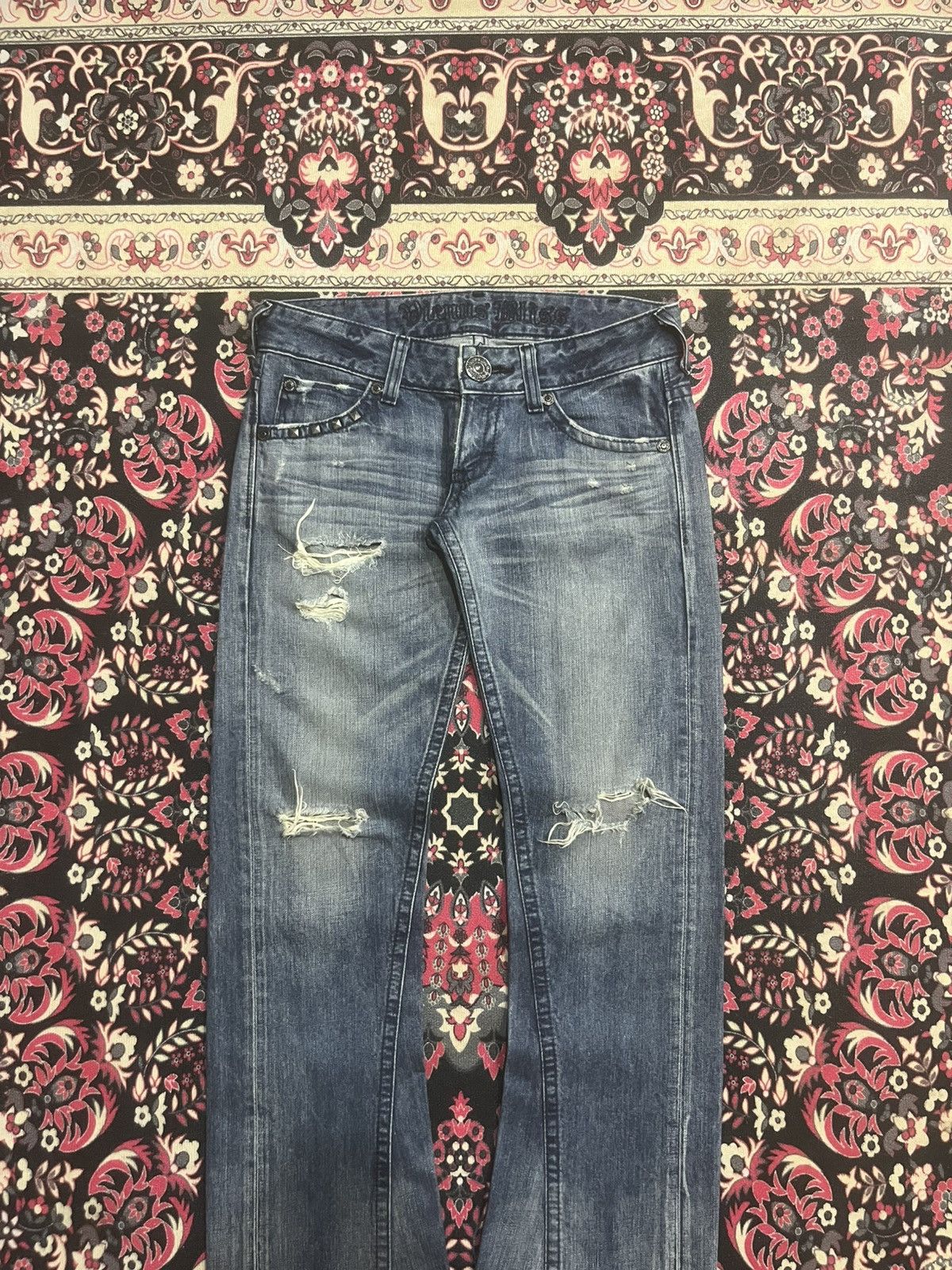 If Six Was Nine Japanese Brand Venus Fragment Design Studded Rip Flare Jeans Size 30" / US 8 / IT 44 - 3 Thumbnail