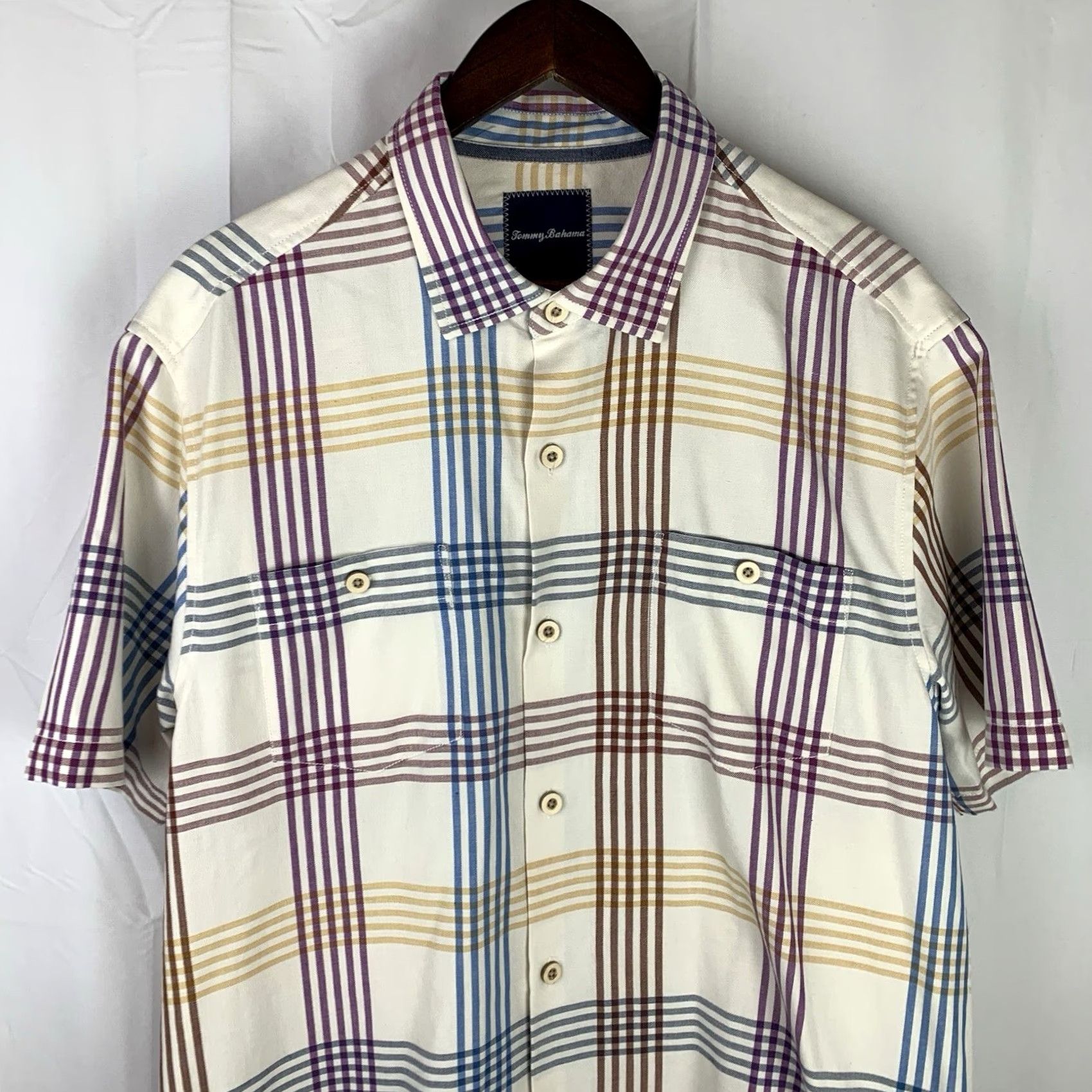 Tommy Bahama Tommy Bahama Island Zone Multicolor Plaid Silk Hawaiian Shirt Mens Size Large Size US L / EU 52-54 / 3 - 2 Thumbnail