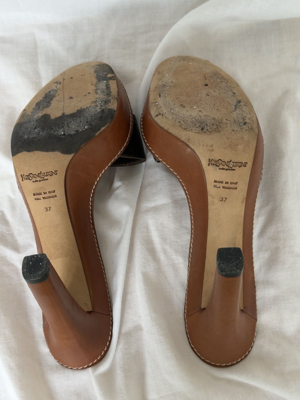 Yves Saint Laurent Yves Saint Laurent Rive Gauche Brown Leather Mules Clogs Size US 7 / IT 37 - 9 Thumbnail