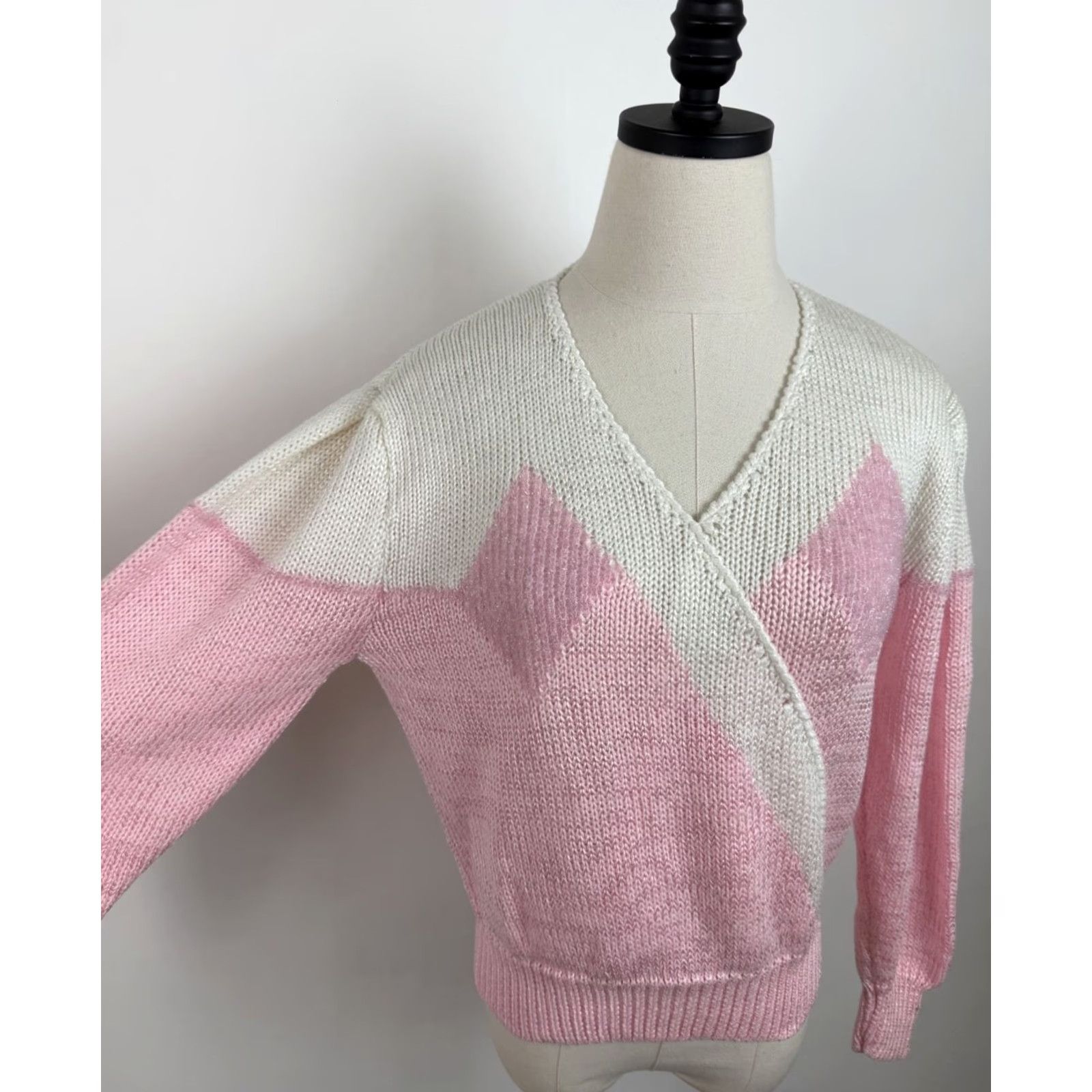Pinko VINTAGE Charlotte VanHorne Sweater Pink 80s Surplice Knit Diamond Pullover Womens M Size M / US 6-8 / IT 42-44 - 4 Thumbnail