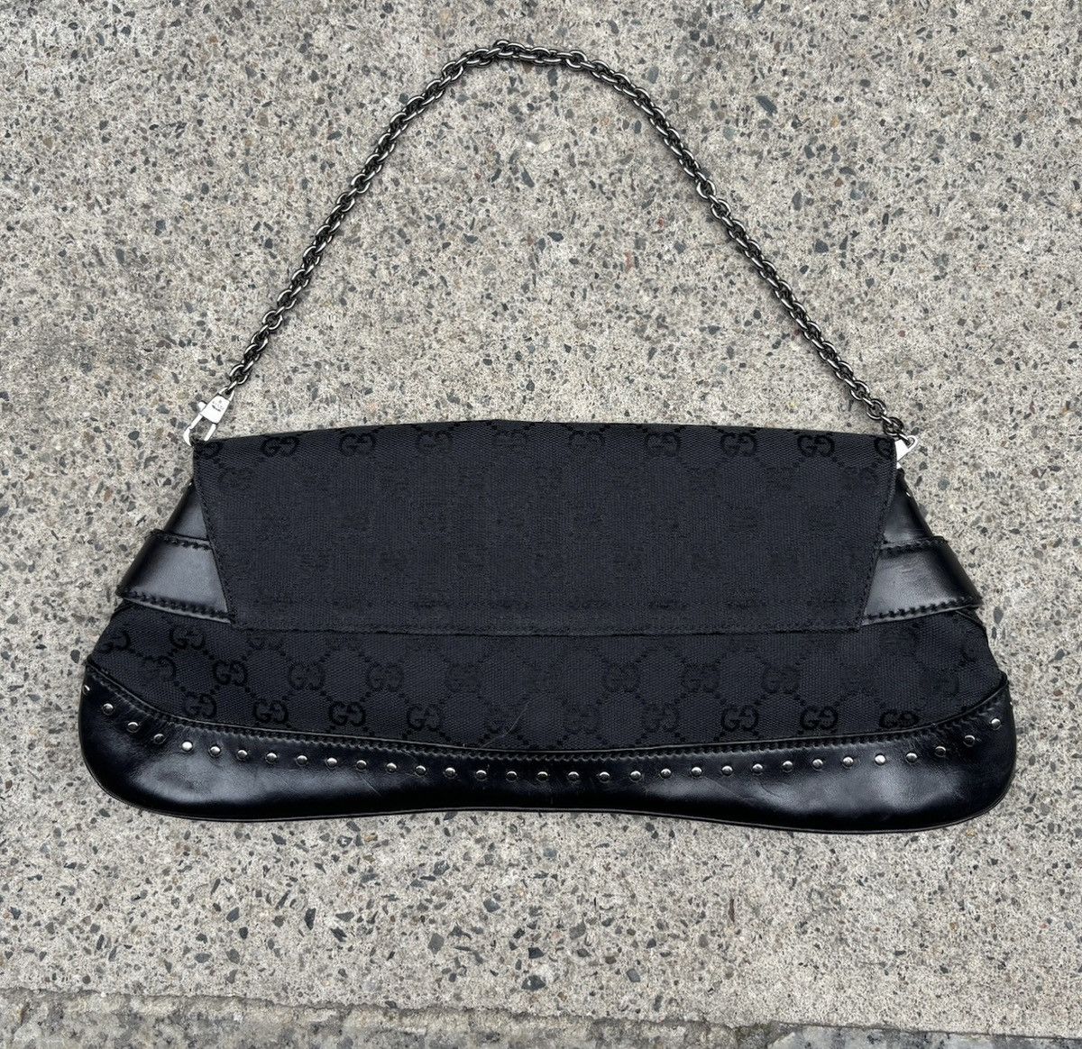 Gucci GUCCI Black GG Canvas Horsebit Chain Large Clutch Bag Size ONE SIZE - 2 Thumbnail