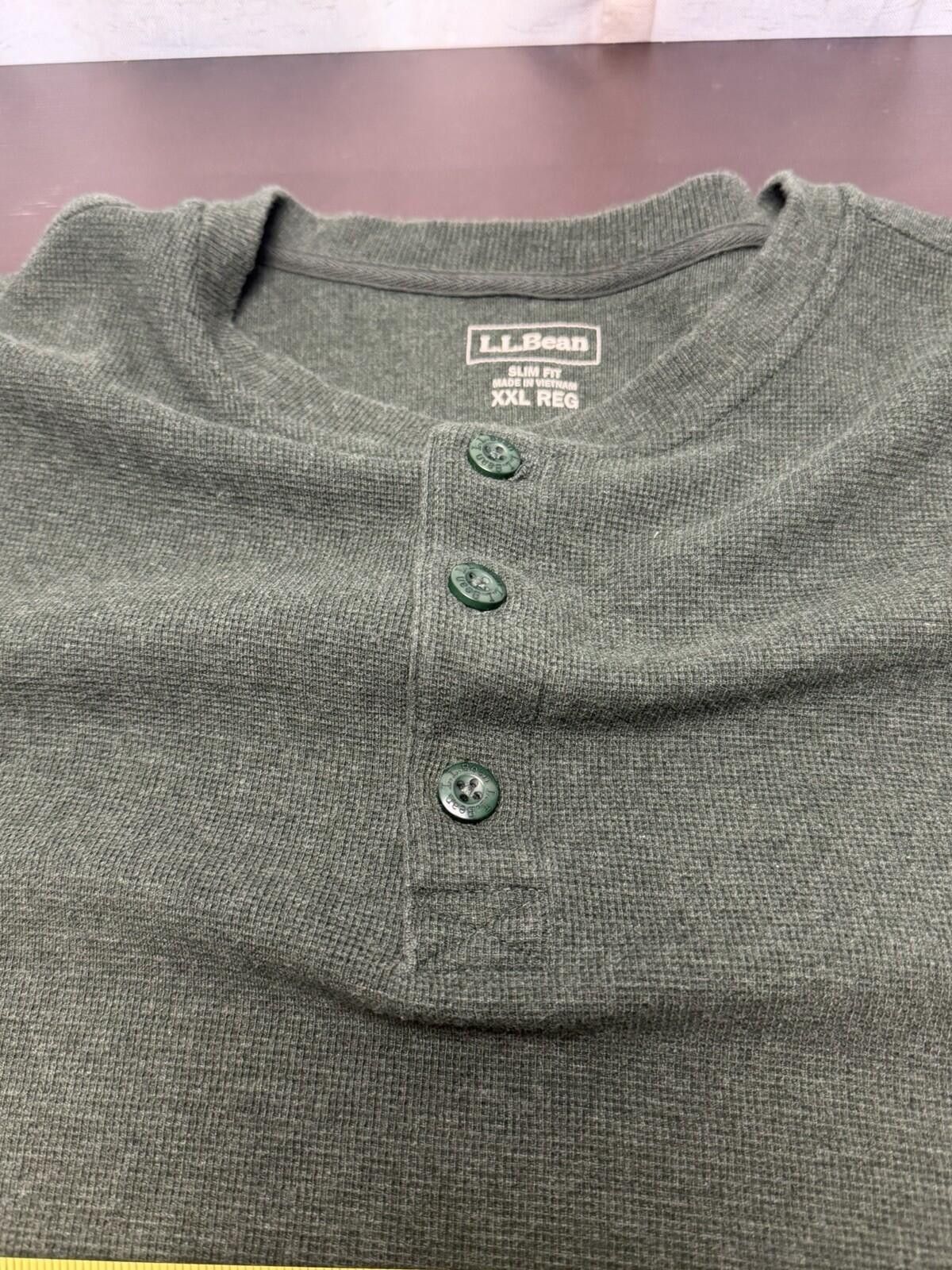 L.L. Bean L.L.Bean Men’s XXL Green Waffle Knit Henley Long Sleeve Size US L / EU 52-54 / 3 - 3 Thumbnail