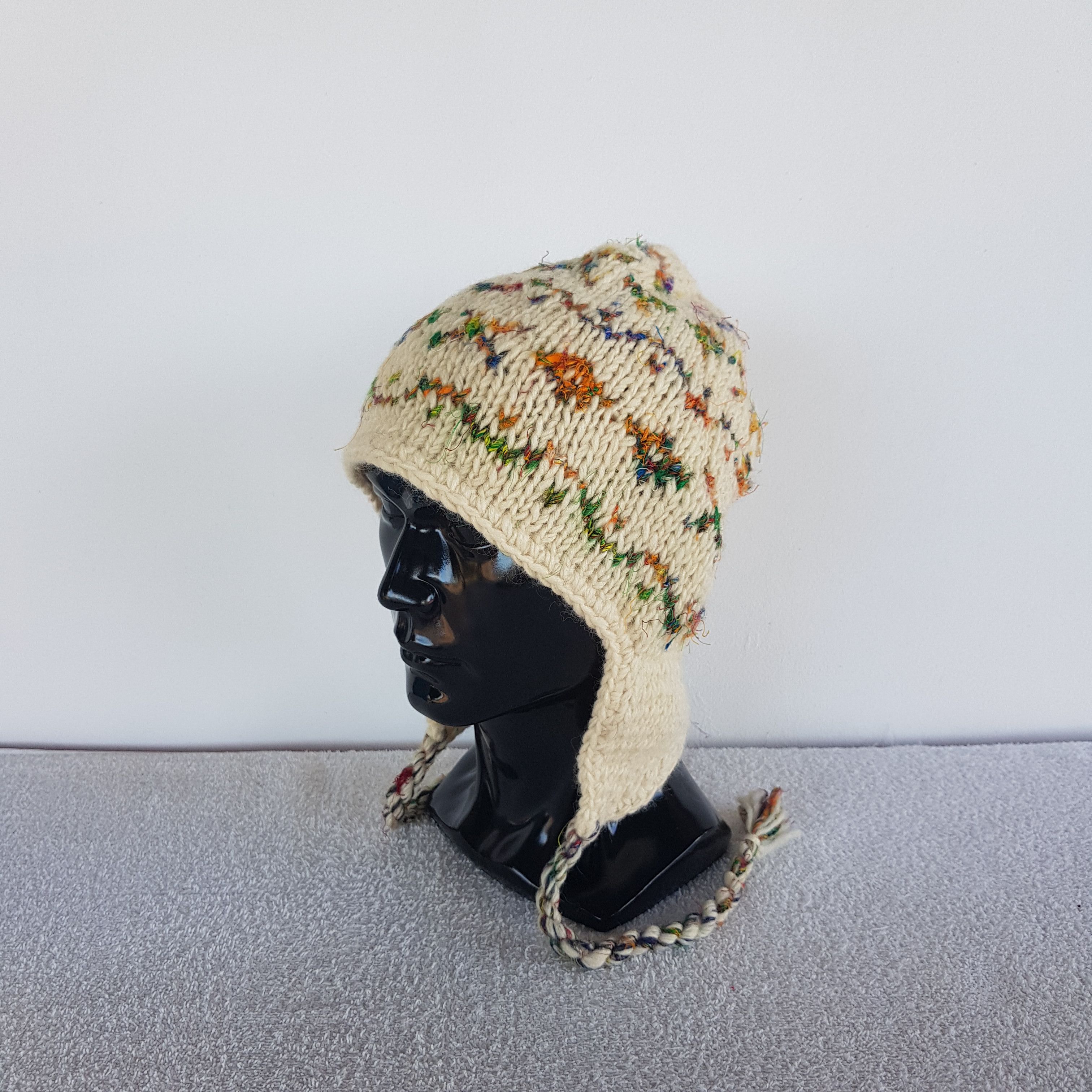 Aran Isles Knitwear Vintage Japanese Earflap Beanie Ribbed Knit Snow Caps Hats. Size ONE SIZE - 2 Thumbnail