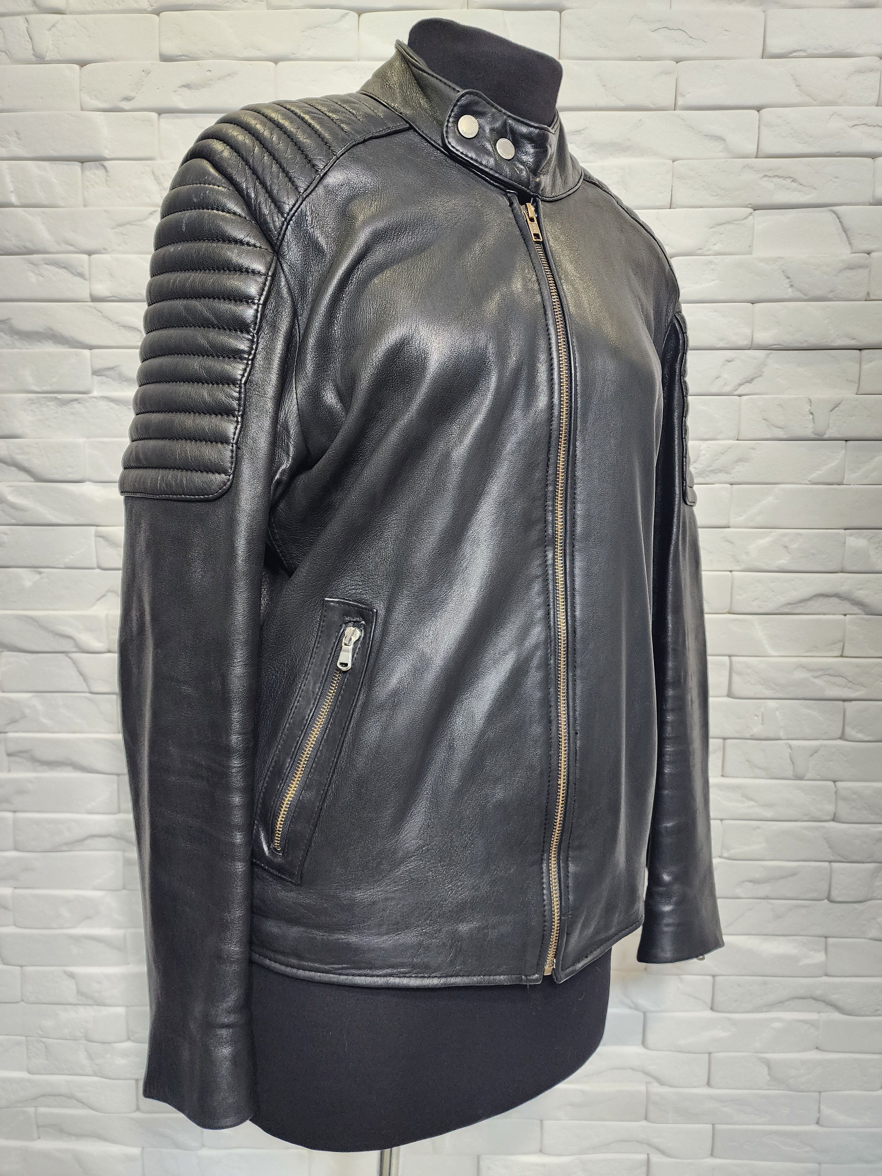 Genuine Leather Men's Black Leather Sport Jacket: Metal Zipper Detail Size US L / EU 52-54 / 3 - 5 Thumbnail