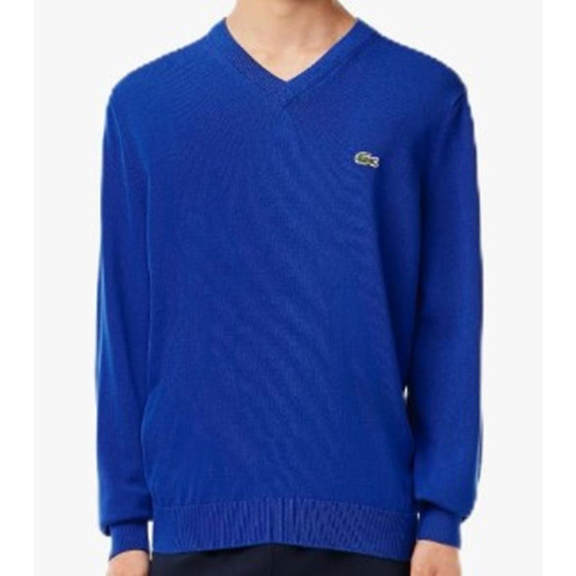 Lacoste Lacoste Mens Monochrome Cotton V Neck Sweater Cobalt Large Size US L / EU 52-54 / 3 - 1 Thumbnail