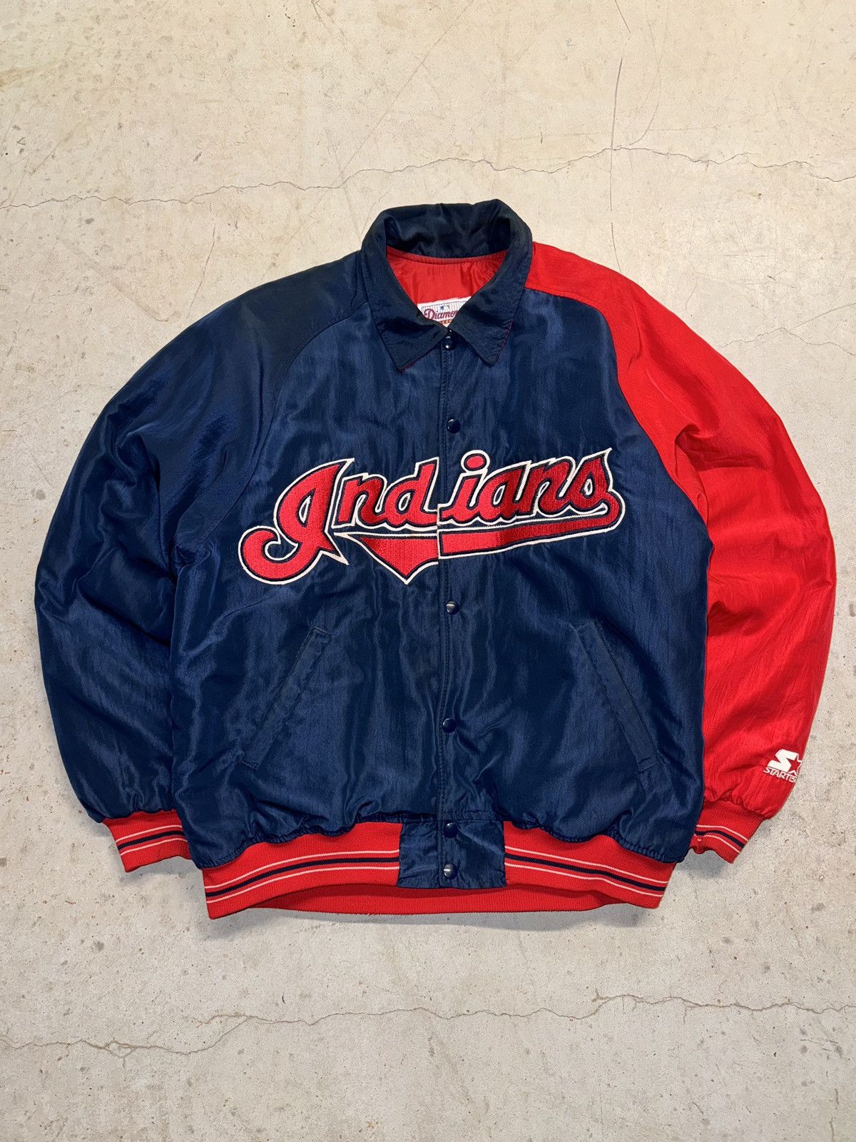 90’s Cleveland Indians Navy Blue Satin Jacket - LA Jacket