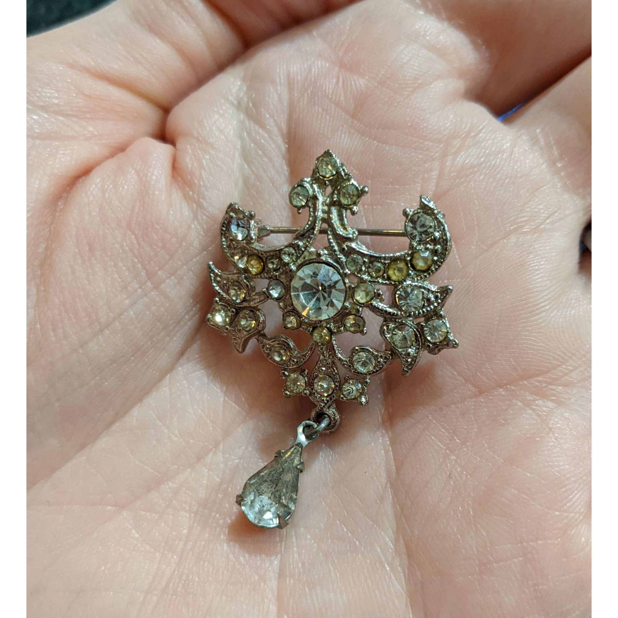 Other Vintage Art Deco Silver Tone Rhinestone Brooch Size ONE SIZE - 3 Thumbnail