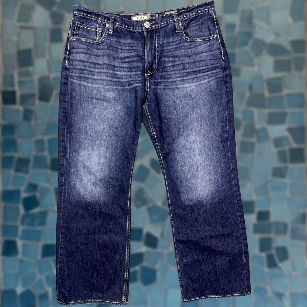 Vintage BKE Tyler Jeans Men 40R Dark Whisker Buckle Utility Wide Leg Baggy 100% Cotton Size US 40 / EU 56 - 1 Thumbnail