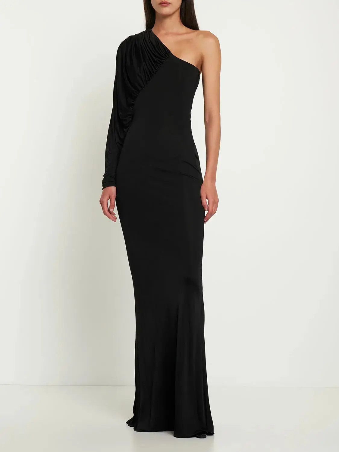Saint Laurent Paris o1s1wg110225 736714 One Shoulder Long Dress in Black Size S / US 4 / IT 40 - 2 Thumbnail