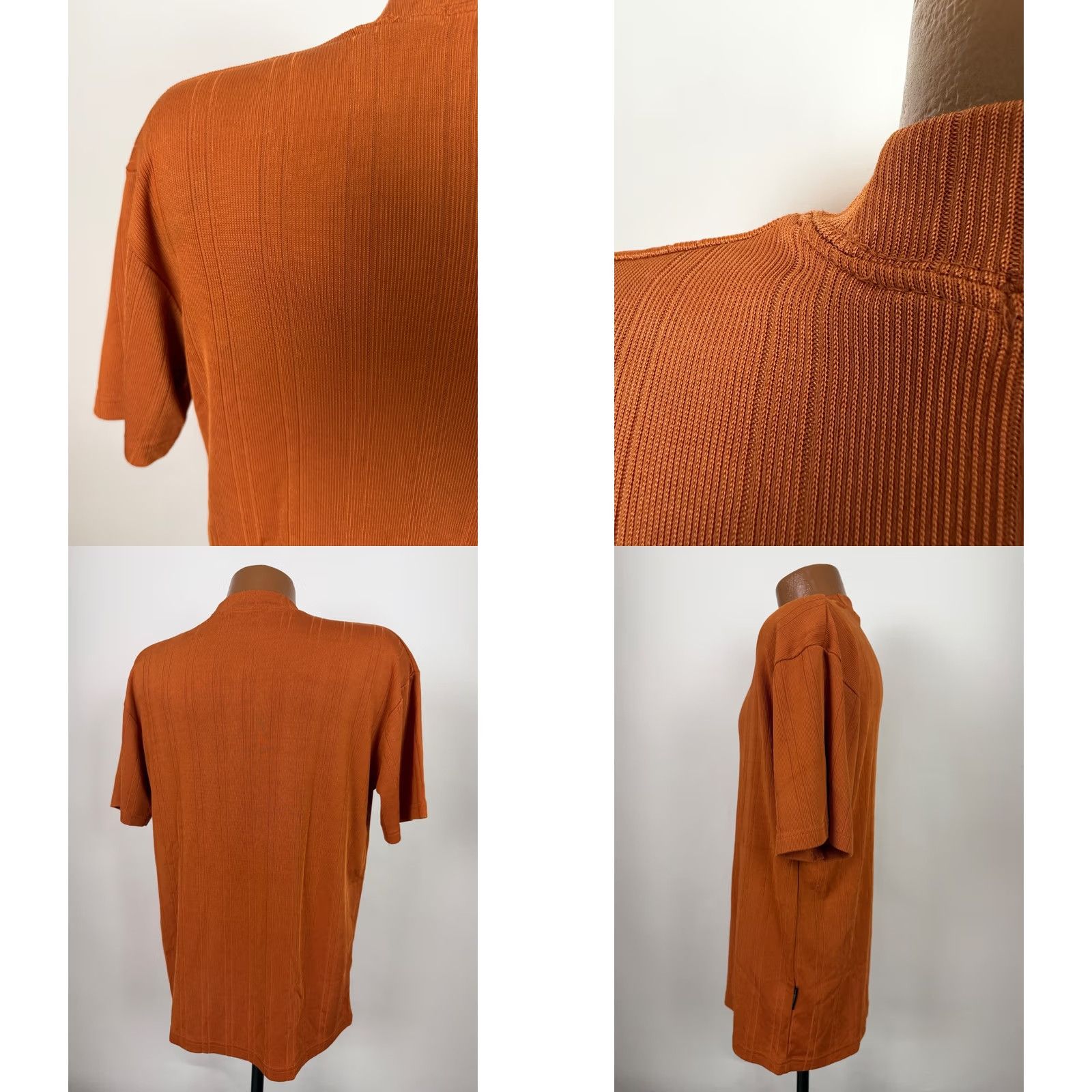 Vintage Vintage 90s Y2K Ribbed Shirt Men Large Silky Stretchy Polyester Burnt Orange Size US L / EU 52-54 / 3 - 8 Thumbnail
