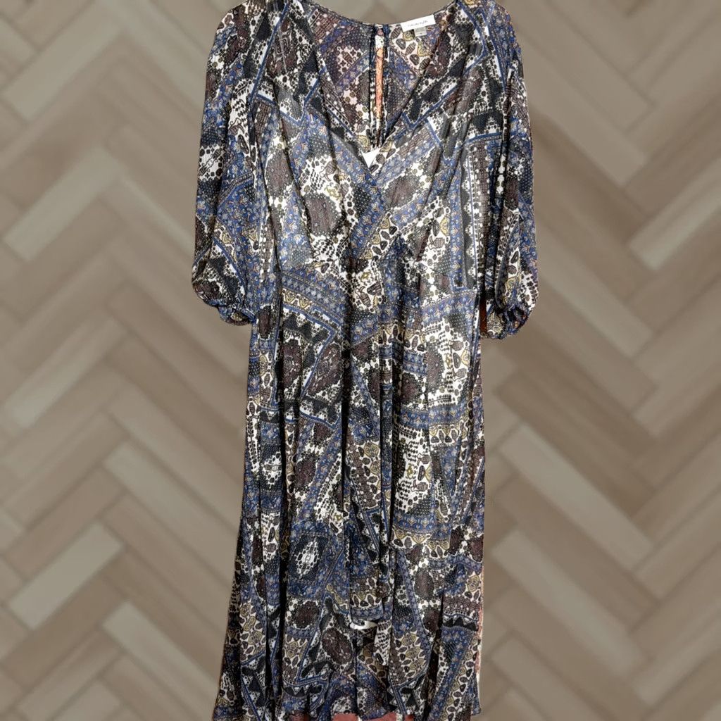 Calvin Klein Calvin Klein Dress Shift 3/4 Sleeve Knee Length Velvet Floral Blue Brown Womens Size 16 Size XXL / US 16-18 / IT 52-54 - 1 Thumbnail