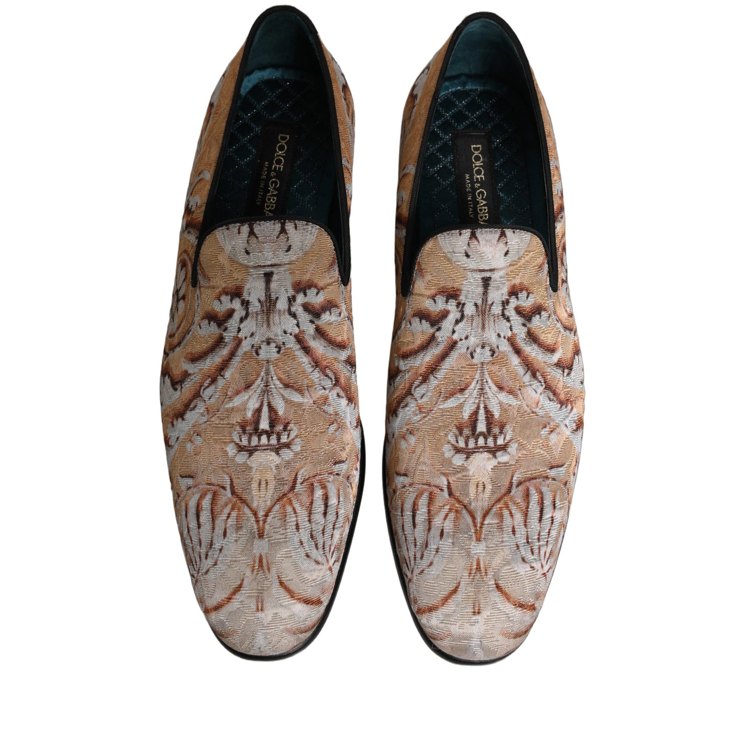Dolce & Gabbana Beige Brocade Men Slip On Dress Loafers Shoe display picture 1