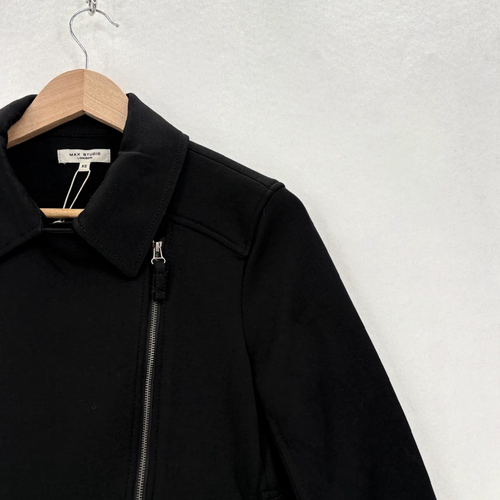 Vintage Max Studio Jacket Womens XS Black Knit Moto Asymmetrical Zip Biker Grunge NWT Size XS / US 0-2 / IT 36-38 - 2 Thumbnail