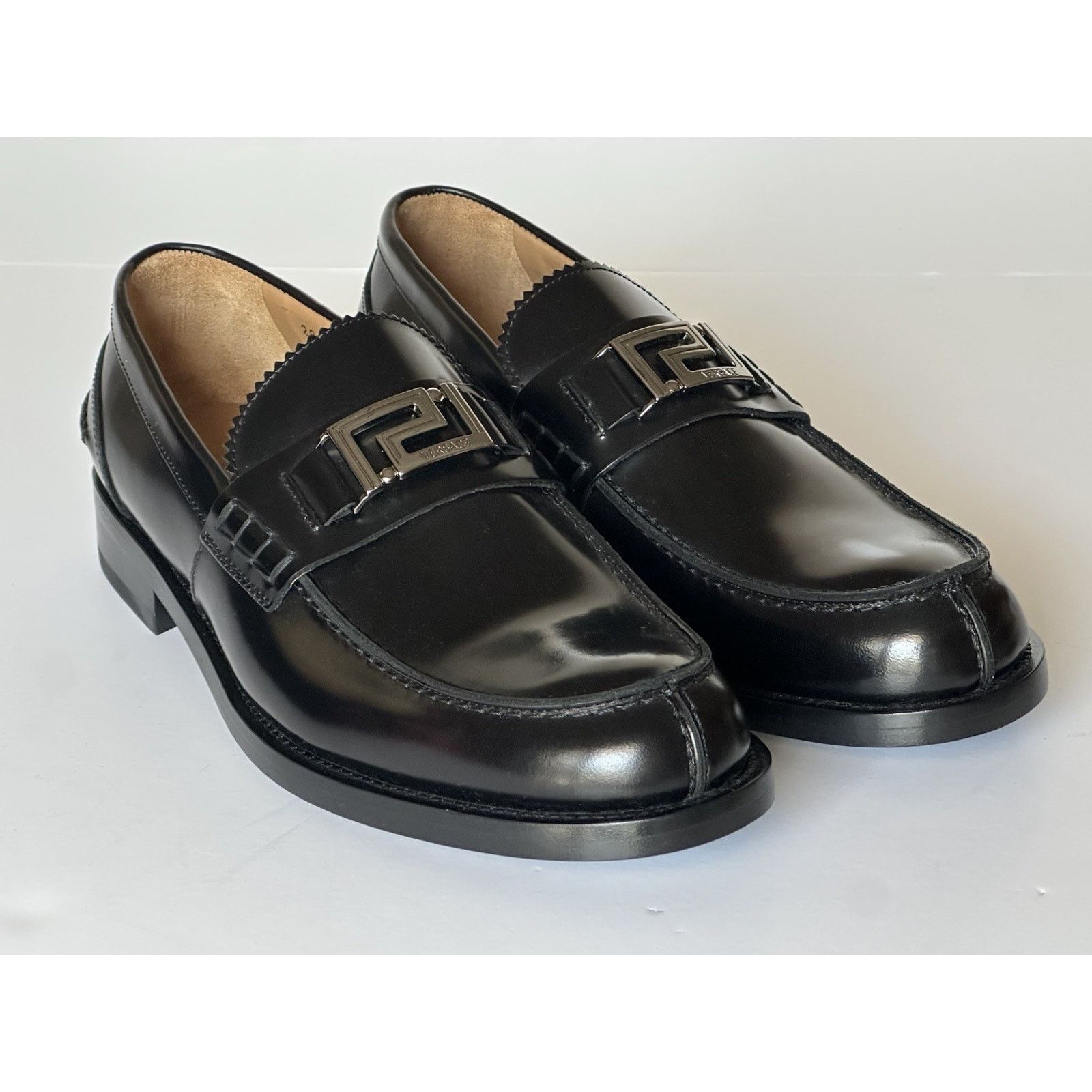 Versace VERSACE Greca Men's Black Leather Loafer Shoes 8 US 1012864 Size US 8 / EU 41 - 1 Thumbnail