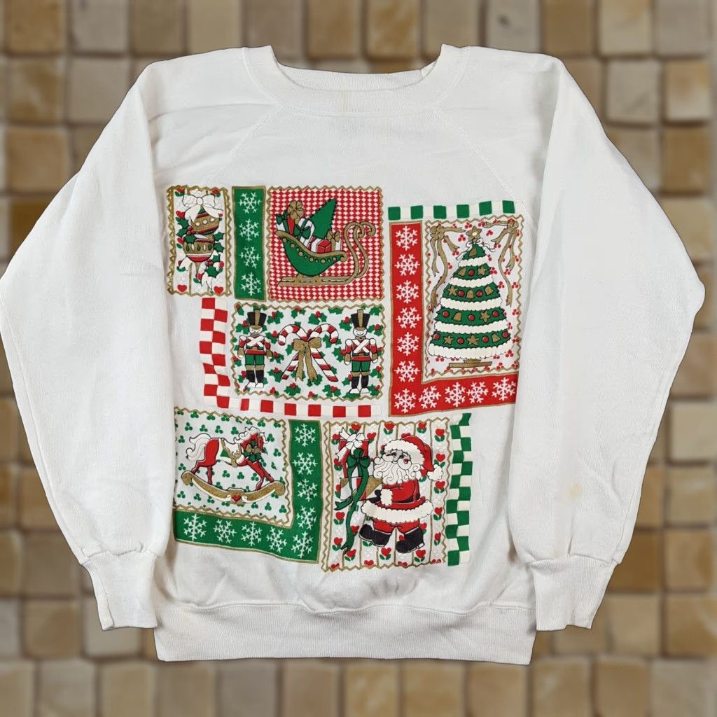 Hanes Vintage Christmas Tree Holiday Santa Size M Crewneck Sweatshirt 80s Pullover Size M / US 6-8 / IT 42-44 - 1 Thumbnail
