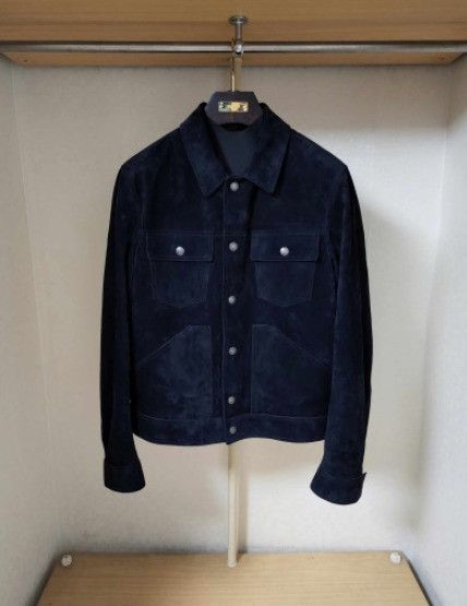 image of Tom Ford O1Sm1Stk0124 Cashmere Suede Jacket In Dark Navy, Men's (Size Large)