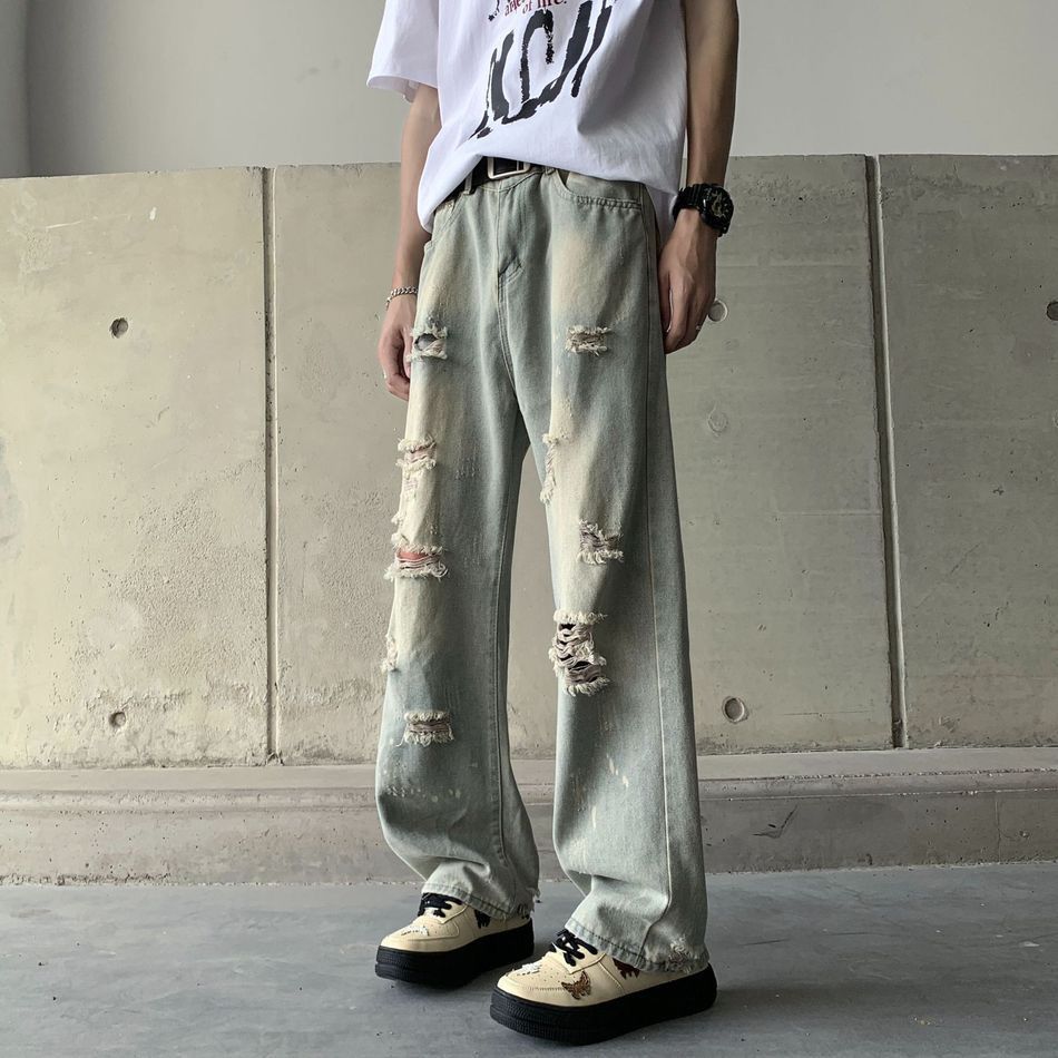 Japanese Brand Retro hip-hop straight leg fringed ripped jeans Size US 32 / EU 48 - 4 Thumbnail